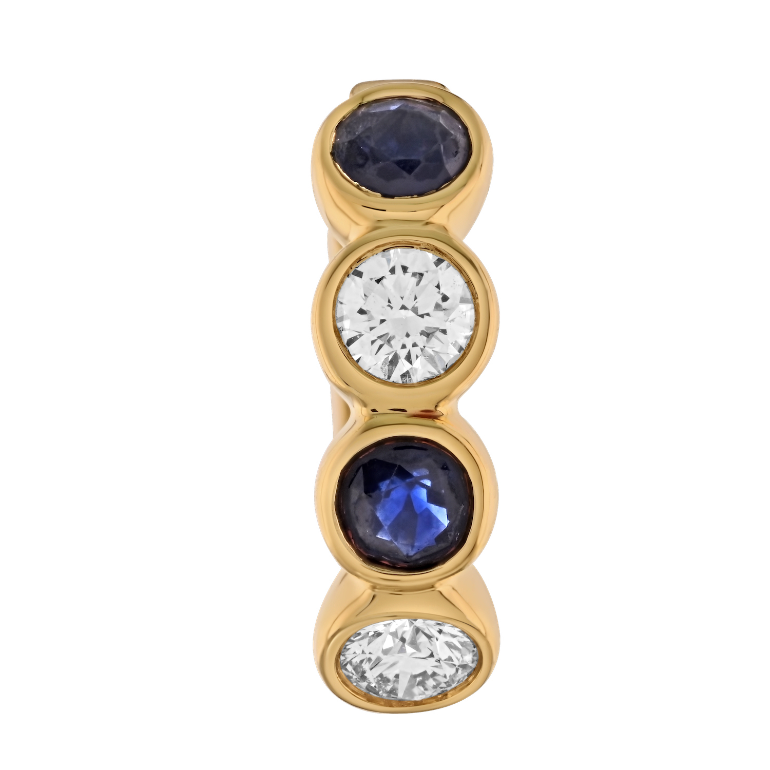 Majestic Gems™ 14k Yellow Gold Bezel Set Hoops Alternating Color & Diamonds Blue Sapphire & Diamond 1.40 Ctw