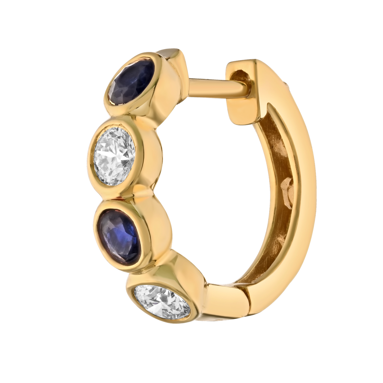 Majestic Gems™ 14k Yellow Gold Bezel Set Hoops Alternating Color & Diamonds Blue Sapphire & Diamond 1.40 Ctw