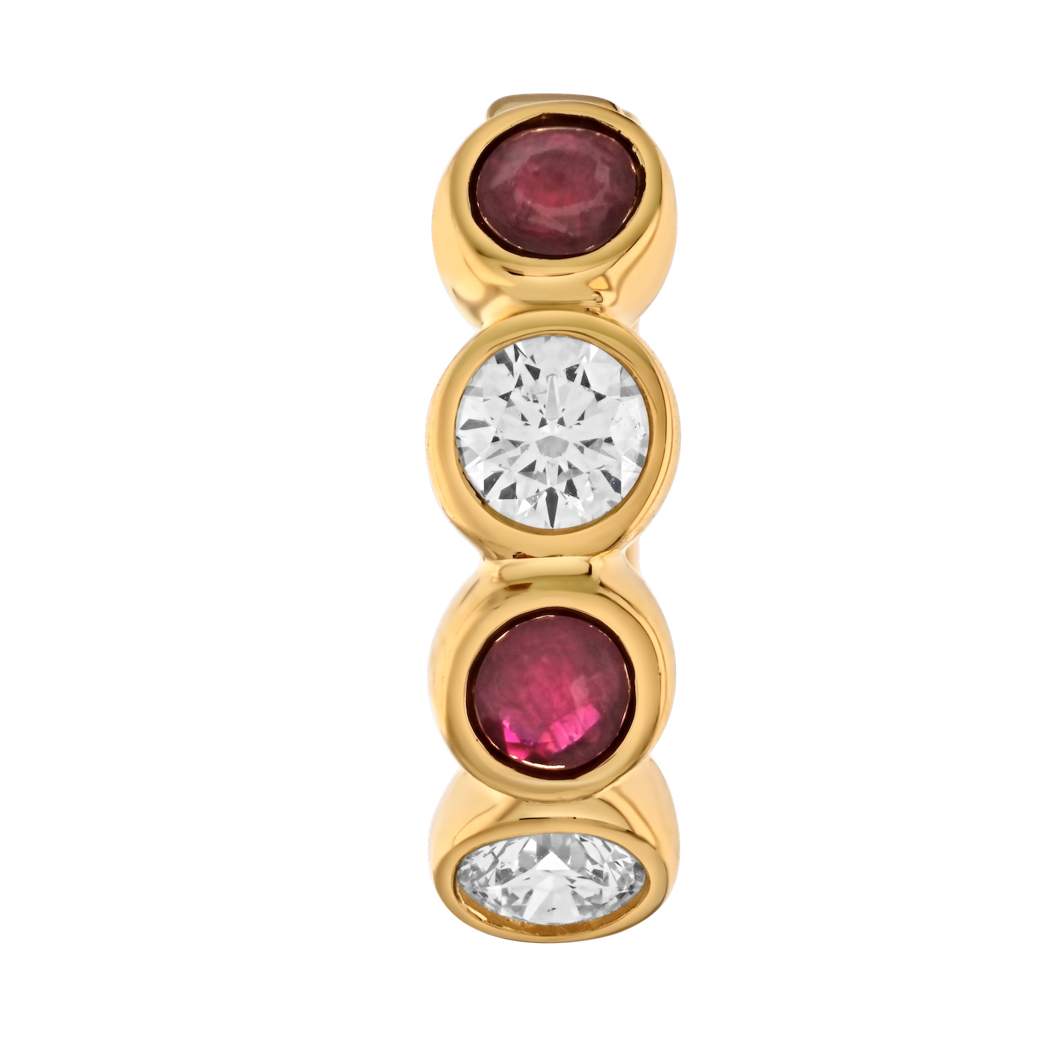 Majestic Gems™ 14k Yellow Gold Bezel Set Hoops Alternating Color & Diamonds Ruby & Diamond 1.40 Ctw