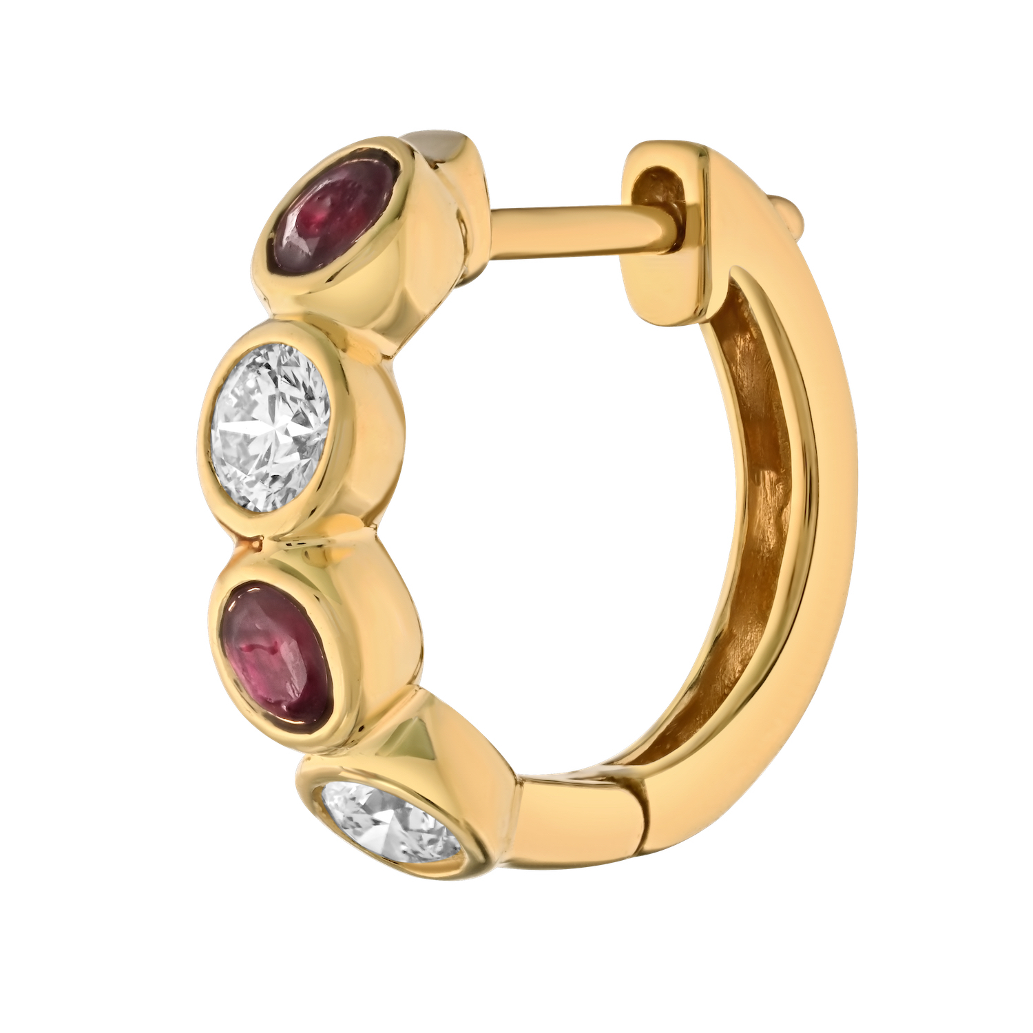 Majestic Gems™ 14k Yellow Gold Bezel Set Hoops Alternating Color & Diamonds Ruby & Diamond 1.40 Ctw