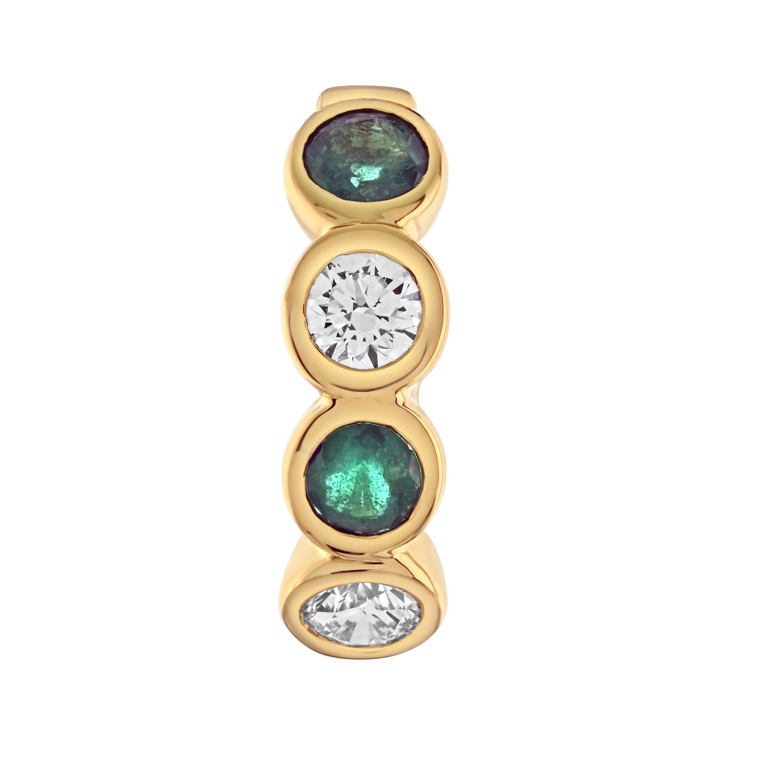 Majestic Gems™ 14k Yellow Gold Bezel Set Hoops Alternating Color & Diamonds Emerald & Diamond 1.40 Ctw
