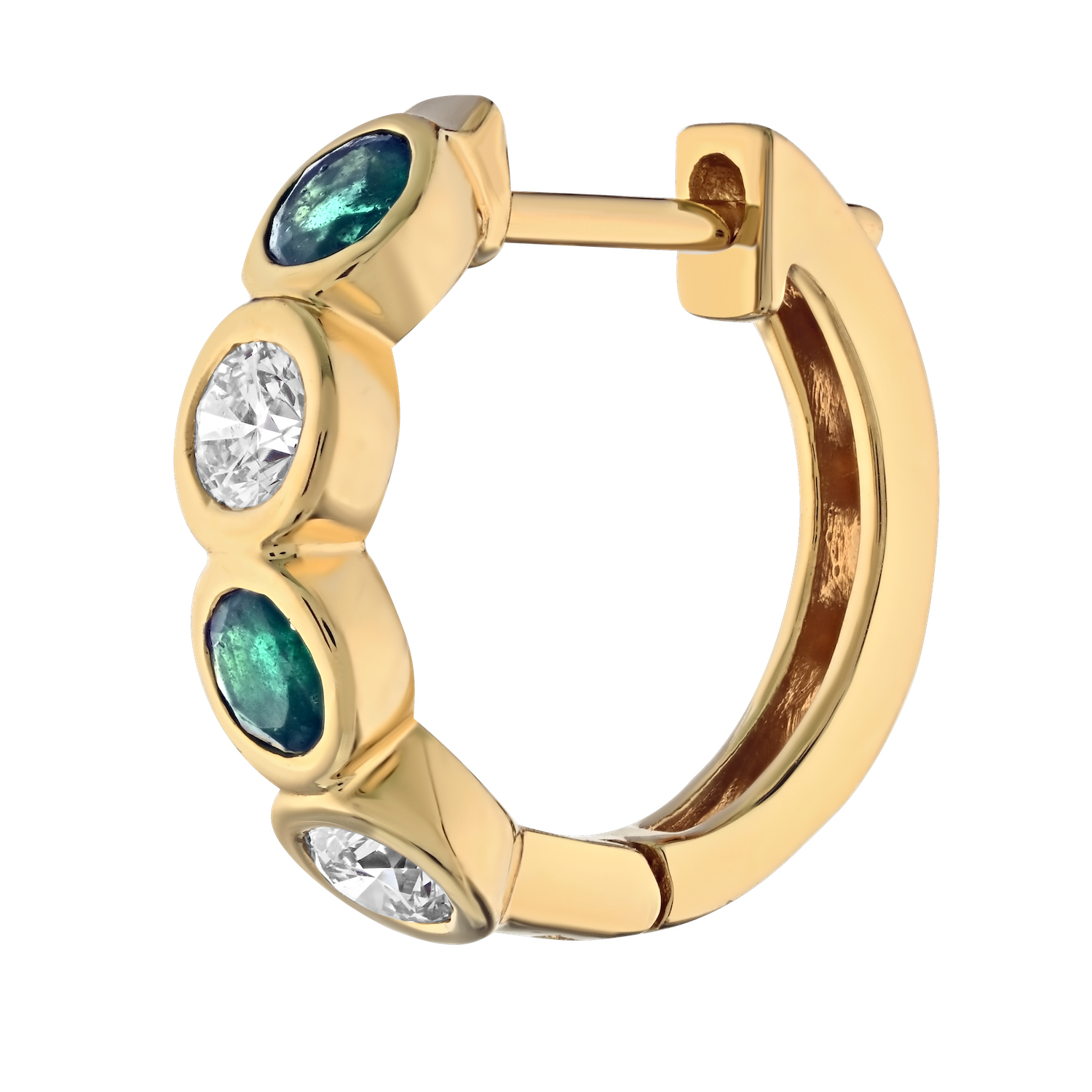 Majestic Gems™ 14k Yellow Gold Bezel Set Hoops Alternating Color & Diamonds Emerald & Diamond 1.40 Ctw