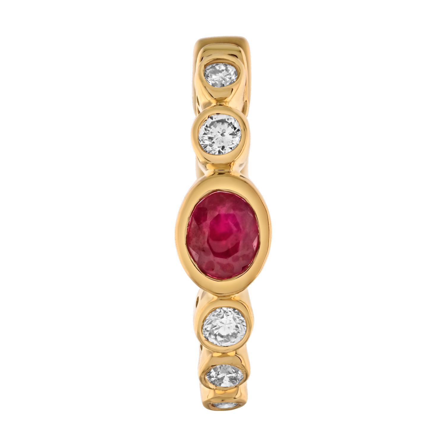 Majestic Gems™ 14k Yellow Gold Bezel Set Hoops Oval Color Center & Bezel Set Diamonds Ruby & Diamond 0.62 Ctw