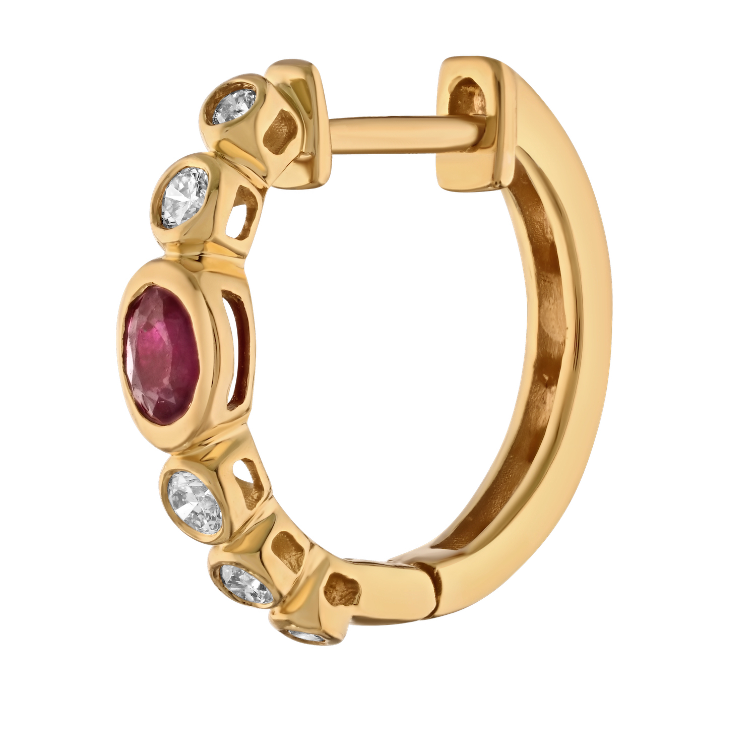 Majestic Gems™ 14k Yellow Gold Bezel Set Hoops Oval Color Center & Bezel Set Diamonds Ruby & Diamond 0.62 Ctw