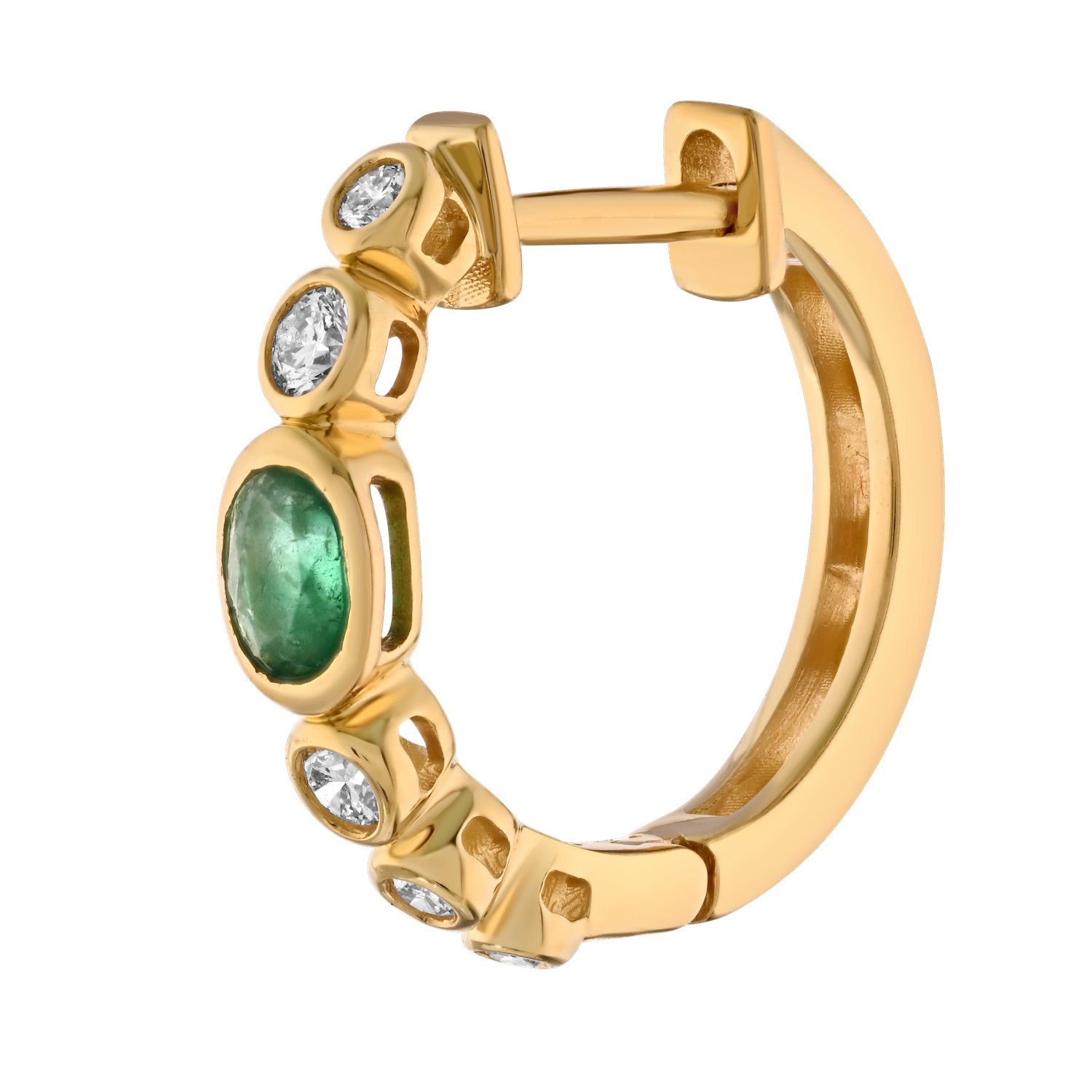 Majestic Gems™ 14k Yellow Gold Bezel Set Hoops Oval Color Center & Bezel Set Diamonds Emerald & Diamond 0.62 Ctw