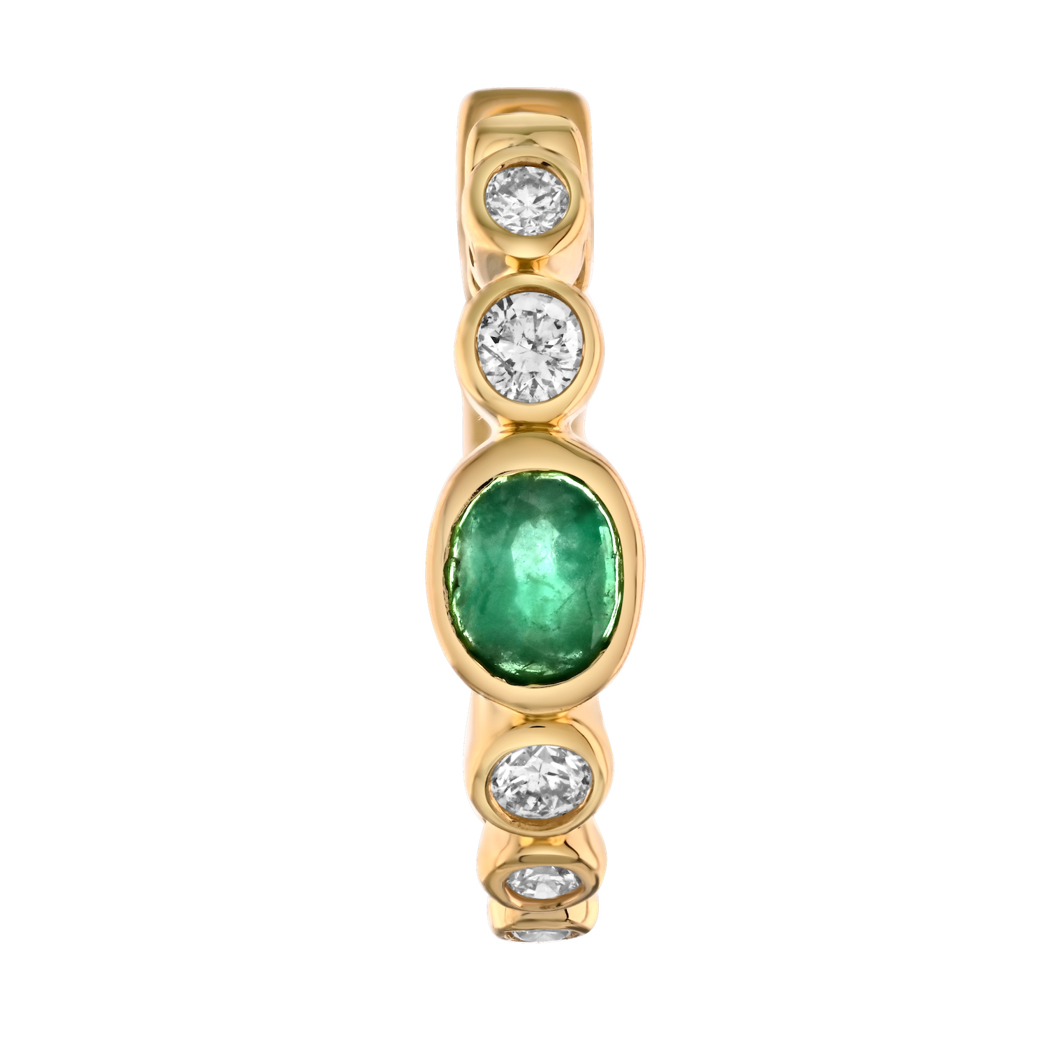 Majestic Gems™ 14k Yellow Gold Bezel Set Hoops Oval Color Center & Bezel Set Diamonds Emerald & Diamond 0.62 Ctw