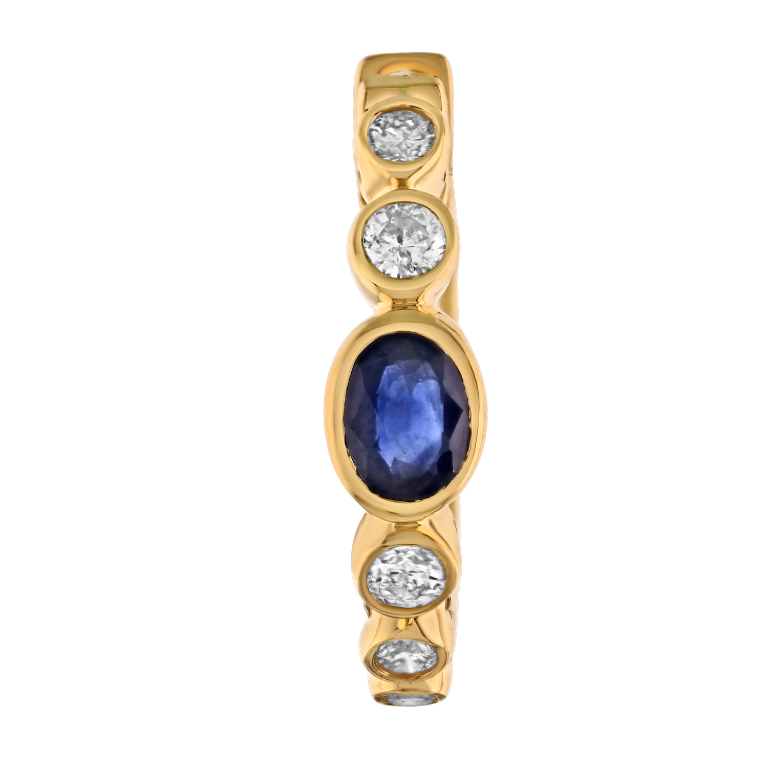 Majestic Gems™ 14k Yellow Gold Bezel Set Hoops Oval Color Center & Bezel Set Diamonds Blue Sapphire & Diamond 0.62 Ctw