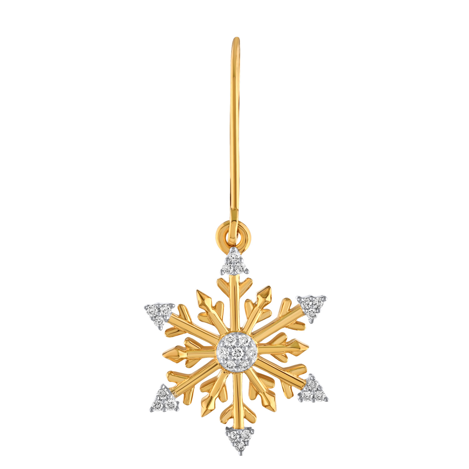 Diamond Frost™ 14k Yellow Gold Snowflake Prong Set Cluster Center Triangular Points Lever-Backs Earrings Diamond 0.16 Ctw