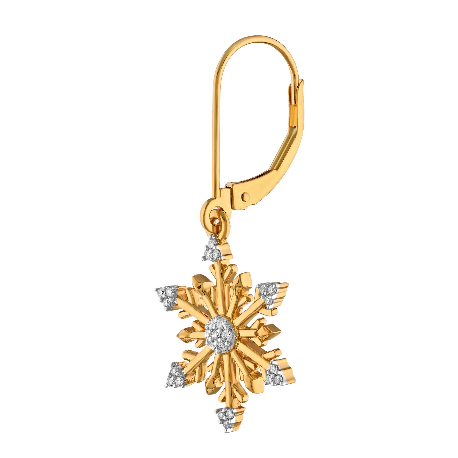 Diamond Frost™ 14k Yellow Gold Snowflake Prong Set Cluster Center Triangular Points Lever-Backs Earrings Diamond 0.16 Ctw