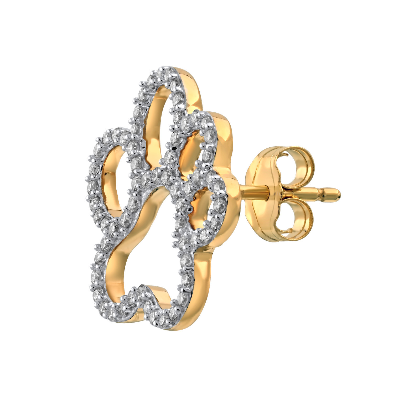 ZooLightful™ 14K Yellow Gold Dog Paw Outline Pave Set Studs Earrings Diamond 0.41 Ctw