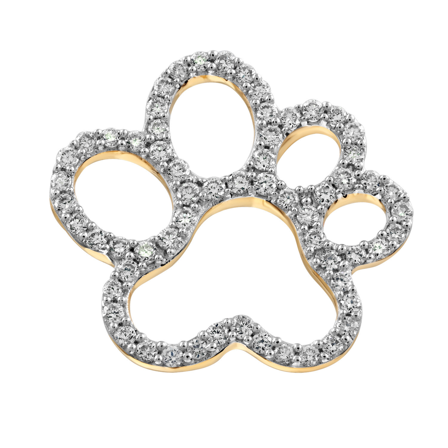 ZooLightful™ 14K Yellow Gold Dog Paw Outline Pave Set Studs Earrings Diamond 0.41 Ctw