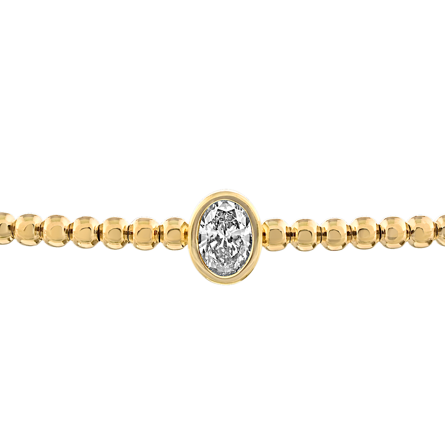 14K Yellow Gold Flex Beaded with Bezel Set Oval & Round Diamond Bangle 0.29 Ctw
