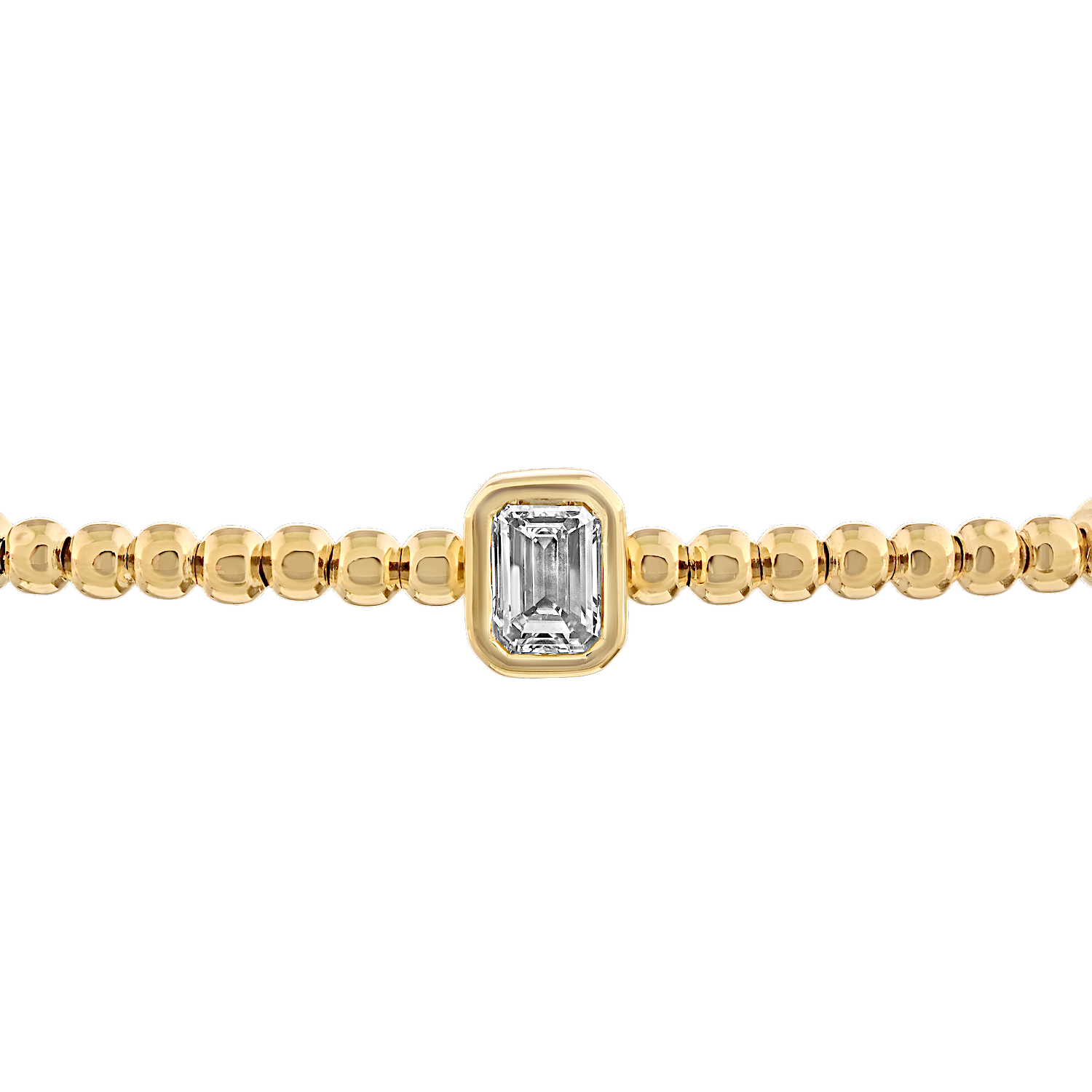 14K Yellow Gold Flex Beaded with Bezel Set Emerald & Round Diamond Bangle 0.29 Ctw