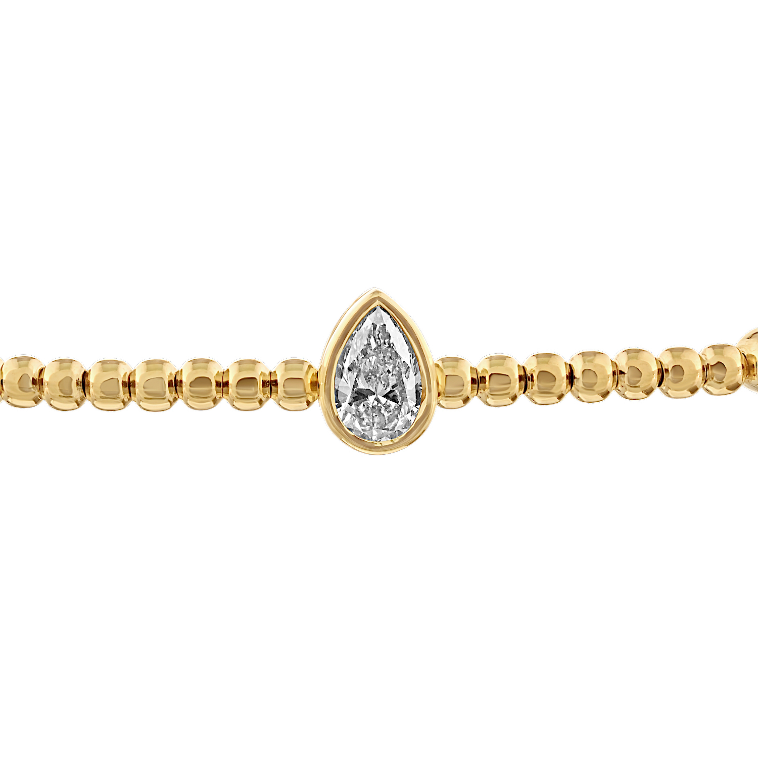 14K Yellow Gold Flex Beaded with Bezel Set Pear Shape & Round Diamond Bangle 0.29 Ctw