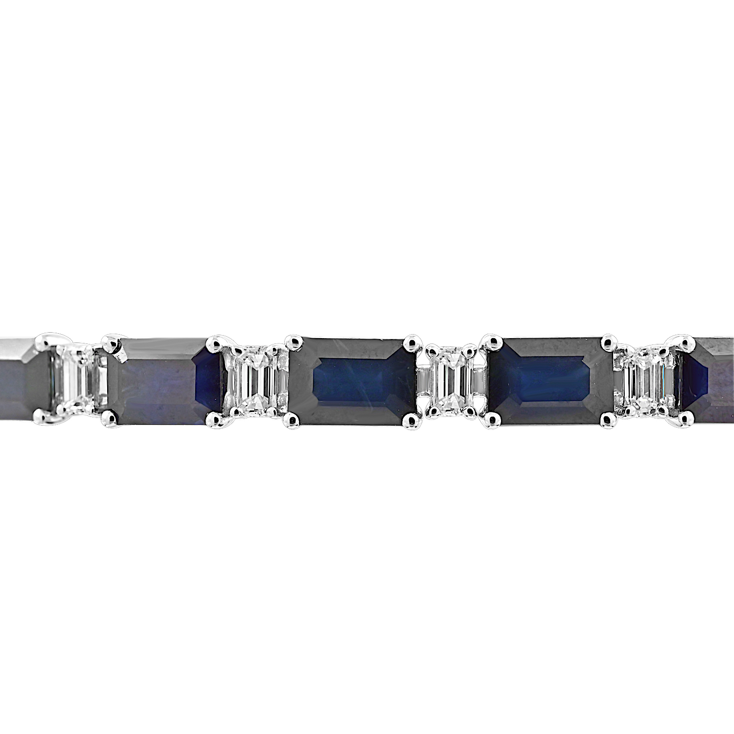 Majestic Gems™ 14k White Gold Alternating Emerald Shape Sapphires & Baguettes Blue Sapphire & Diamond 10.00 Ctw