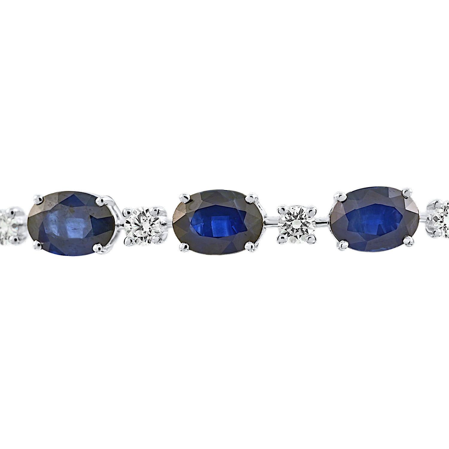 Majestic Gems™ 14k White Gold Alternating Oval Sapphires & Round Dias. Prong Set Blue Sapphire & Diamond 16.47 Ctw