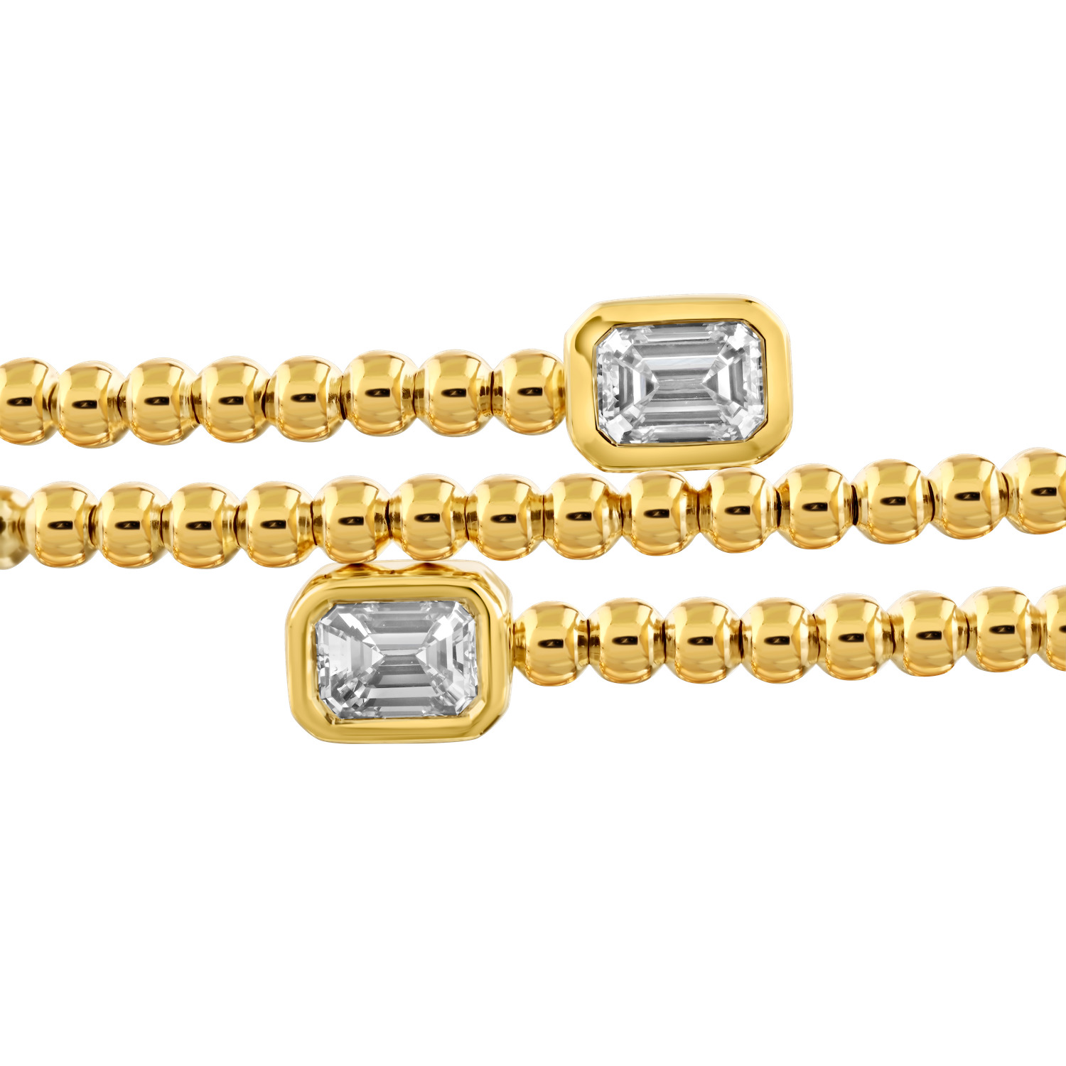 14K Yellow Gold Wrap Flex with Bezel Set Emerald Cut Ends Diamond Bangle 0.40 Ctw