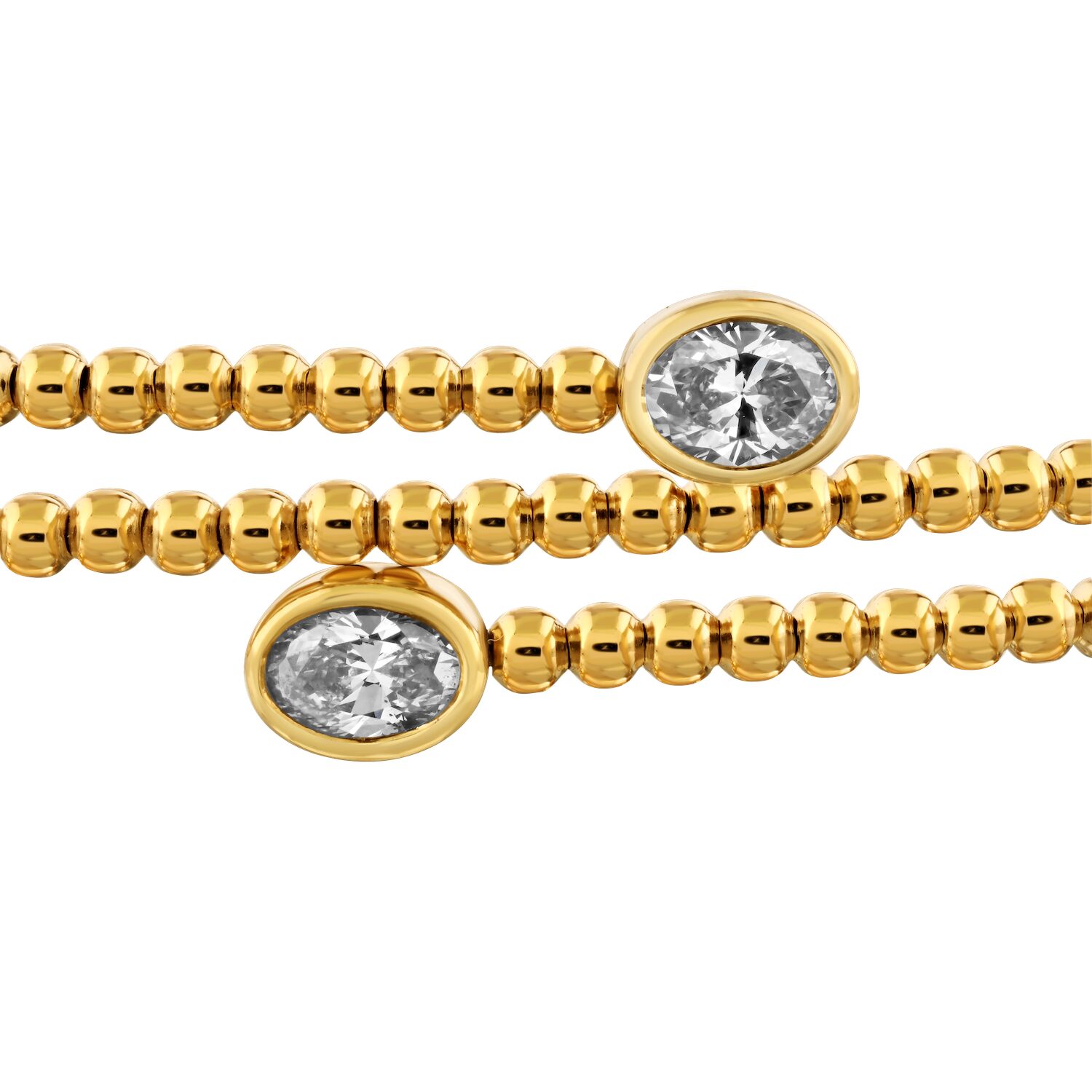 14K Yellow Gold Wrap Flex with Bezel Set Oval Shape Ends Diamond Bangle 0.40 Ctw