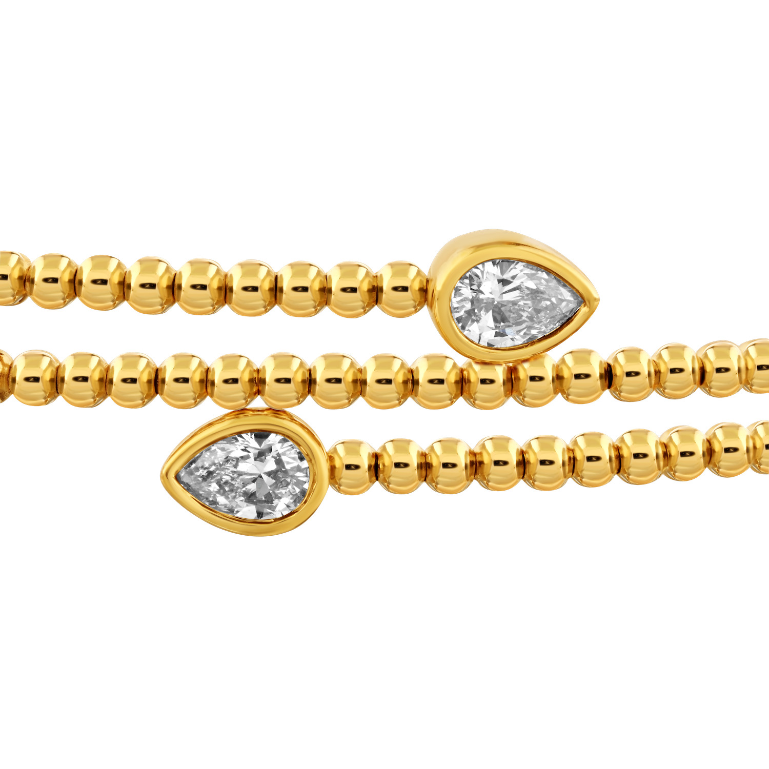 14K Yellow Gold Wrap Flex with Bezel Set Pear Shape Ends Diamond Bangle 0.40 Ctw