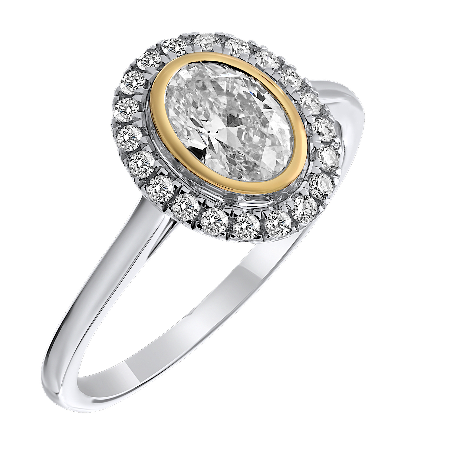 Bridal Collection 14K Two Tone Round Bezel Set Center with Halo & Hidden Halo Diamond 1.01 Ctw