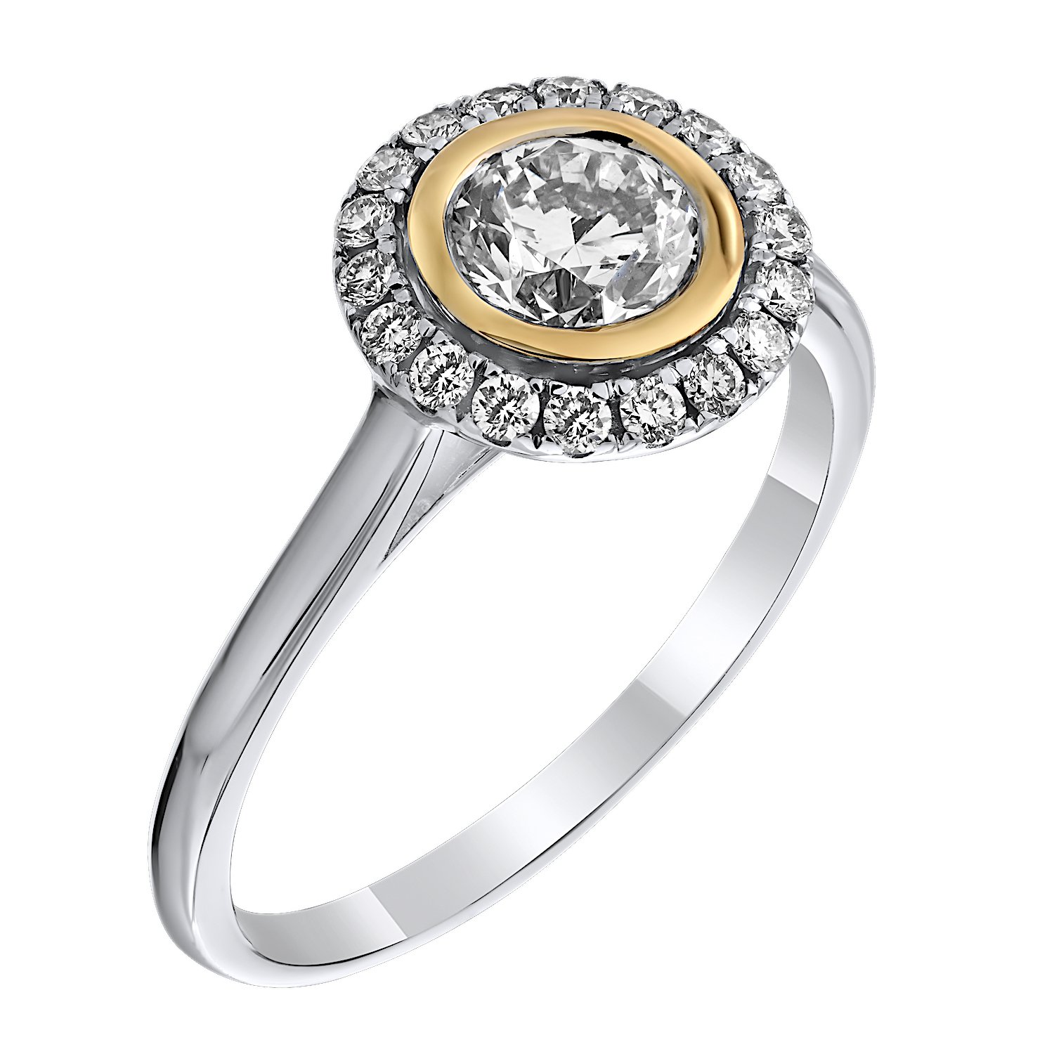 Bridal Collection 14K Two Tone Oval Bezel Set Center with Halo & Hidden Halo Diamond 1.02 Ctw