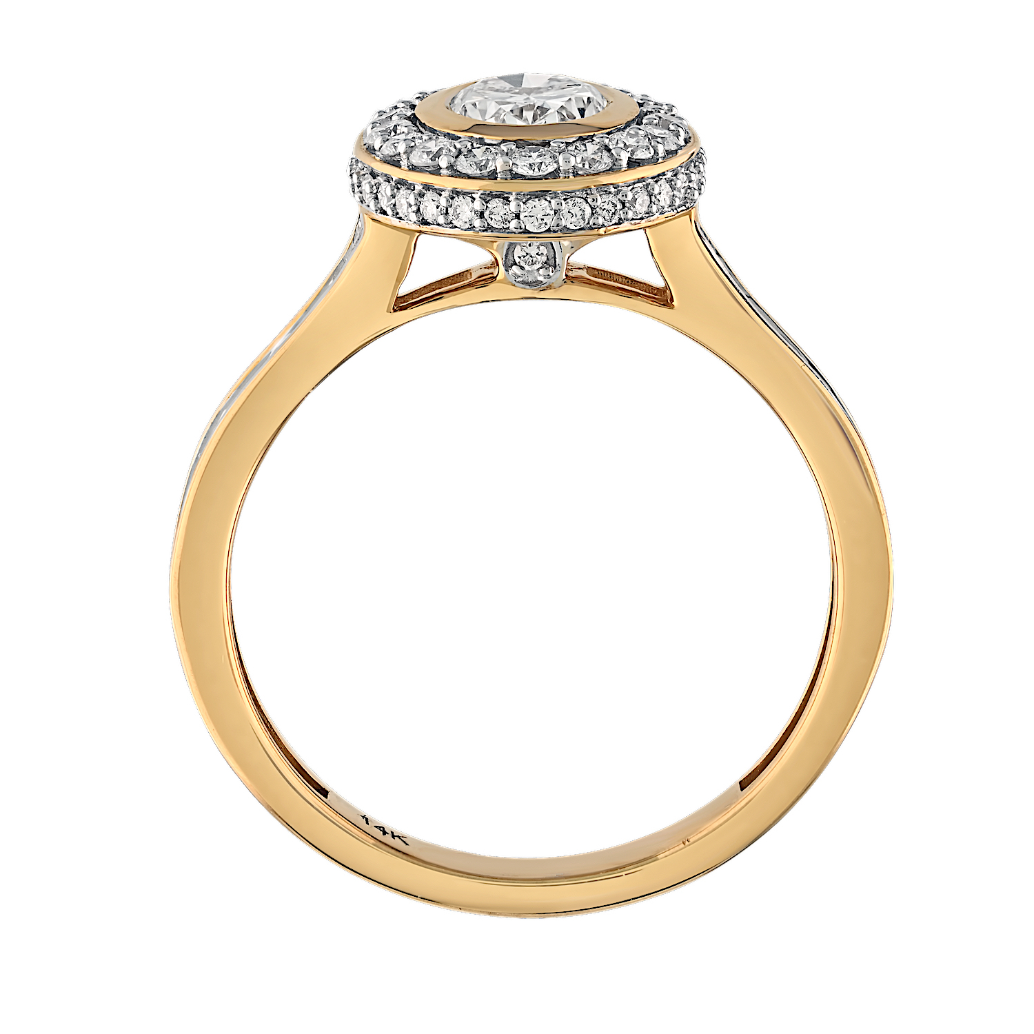 Bridal Collection 14K Yellow Gold Oval Bezel Set Center with Halo Channel Set Baguette Shoulders Diamond 1.25 Ctw