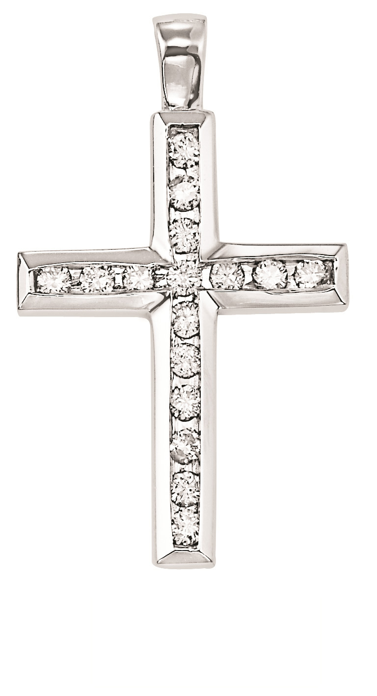 VERDE™ 14k White Gold Channel Set Square Edged Cross Pendant 2.00 Ctw LAB GROWN DIAMONDS