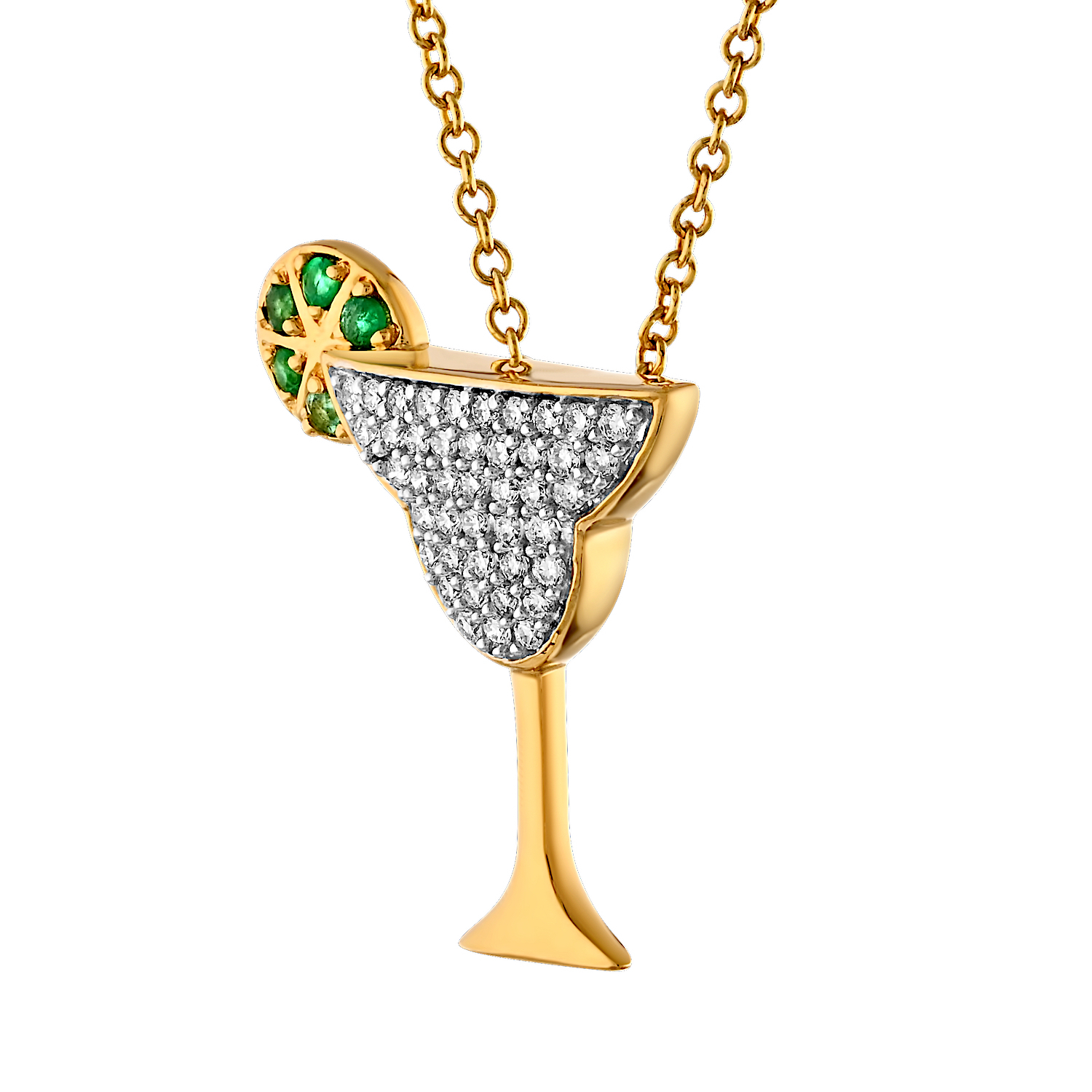 14K Yellow Gold Cocktail Class Pave Set with Lime Slice Hidden Bail Diamond Pendant 0.16 Ctw
