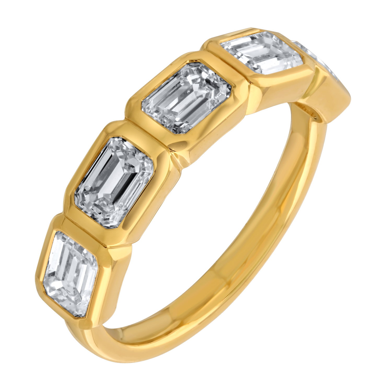 VERDE™ 14K Yellow Gold Horizontal Emerald Cuts Bezel Set Ring 2.00 Ctw LAB GROWN DIAMONDS
