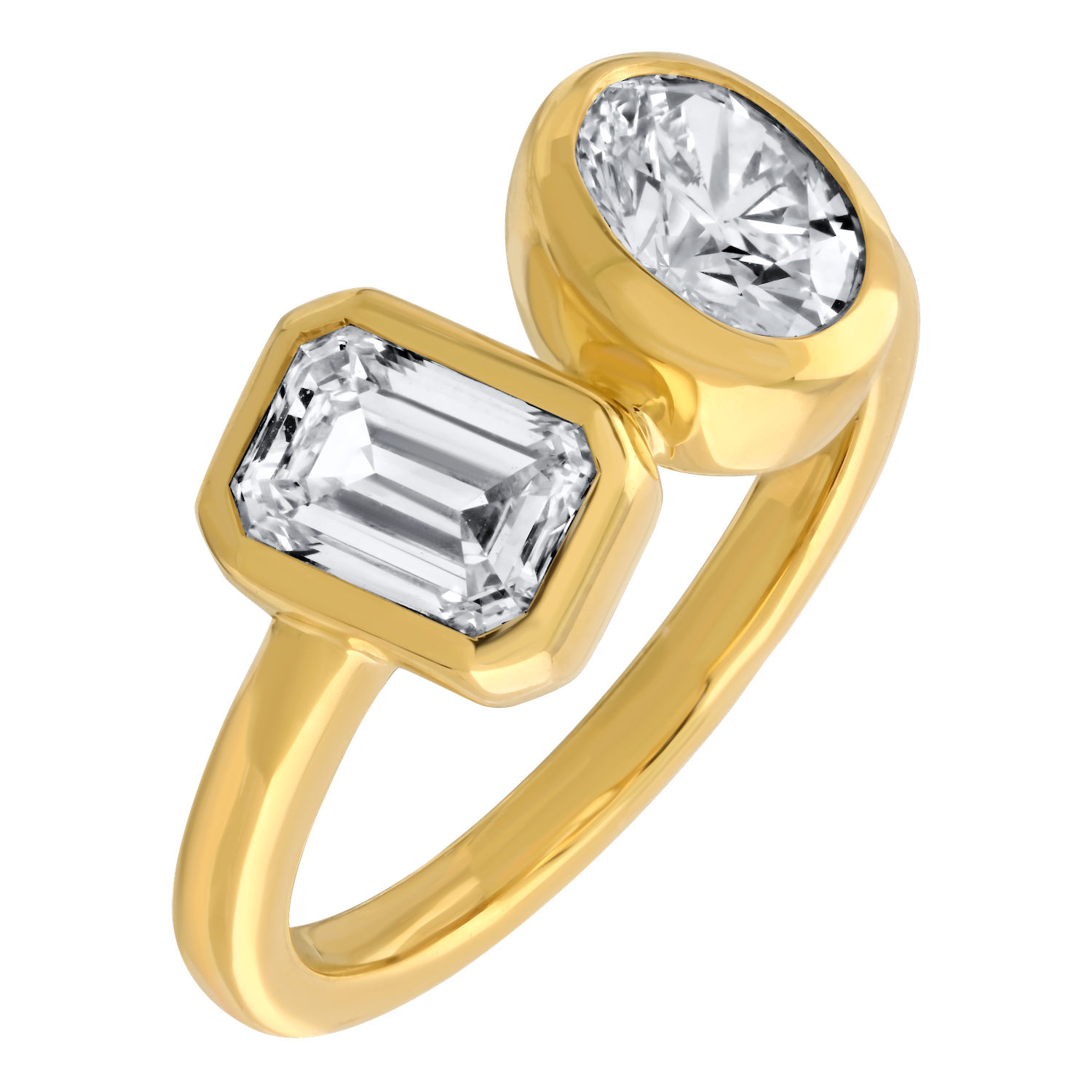 VERDE™ 14K Yellow Gold Bezel Set Emerald & Oval Shape Ring 2.00 Ctw LAB GROWN DIAMONDS