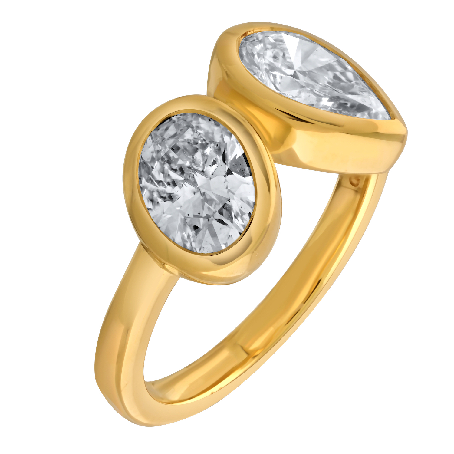VERDE™ 14K Yellow Gold Bezel Set Oval & Pear Shape Ring 2.00 Ctw LAB GROWN DIAMONDS