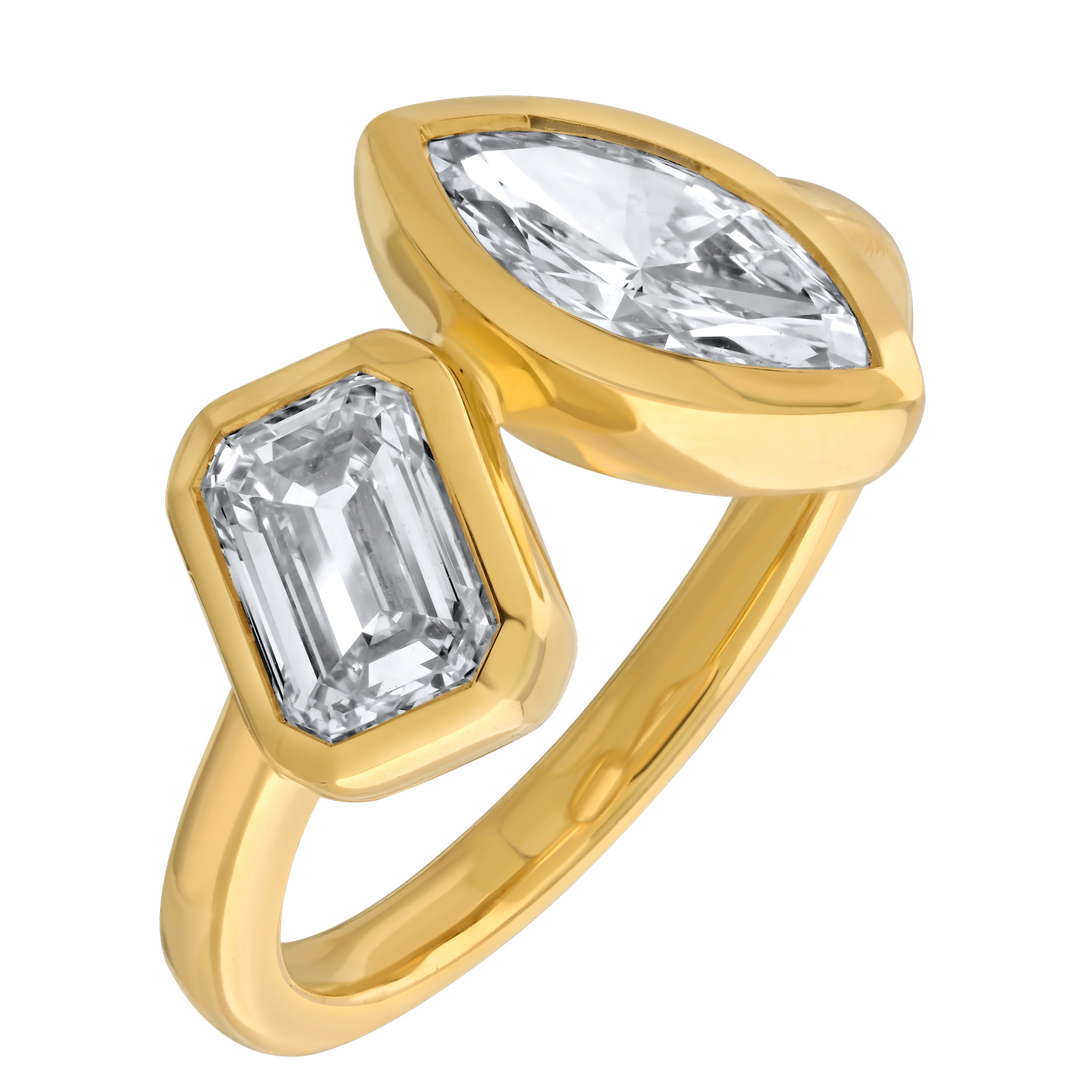 VERDE™ 14K Yellow Gold Bezel Set Marquise & Emerald Shape Ring 2.00 Ctw LAB GROWN DIAMONDS