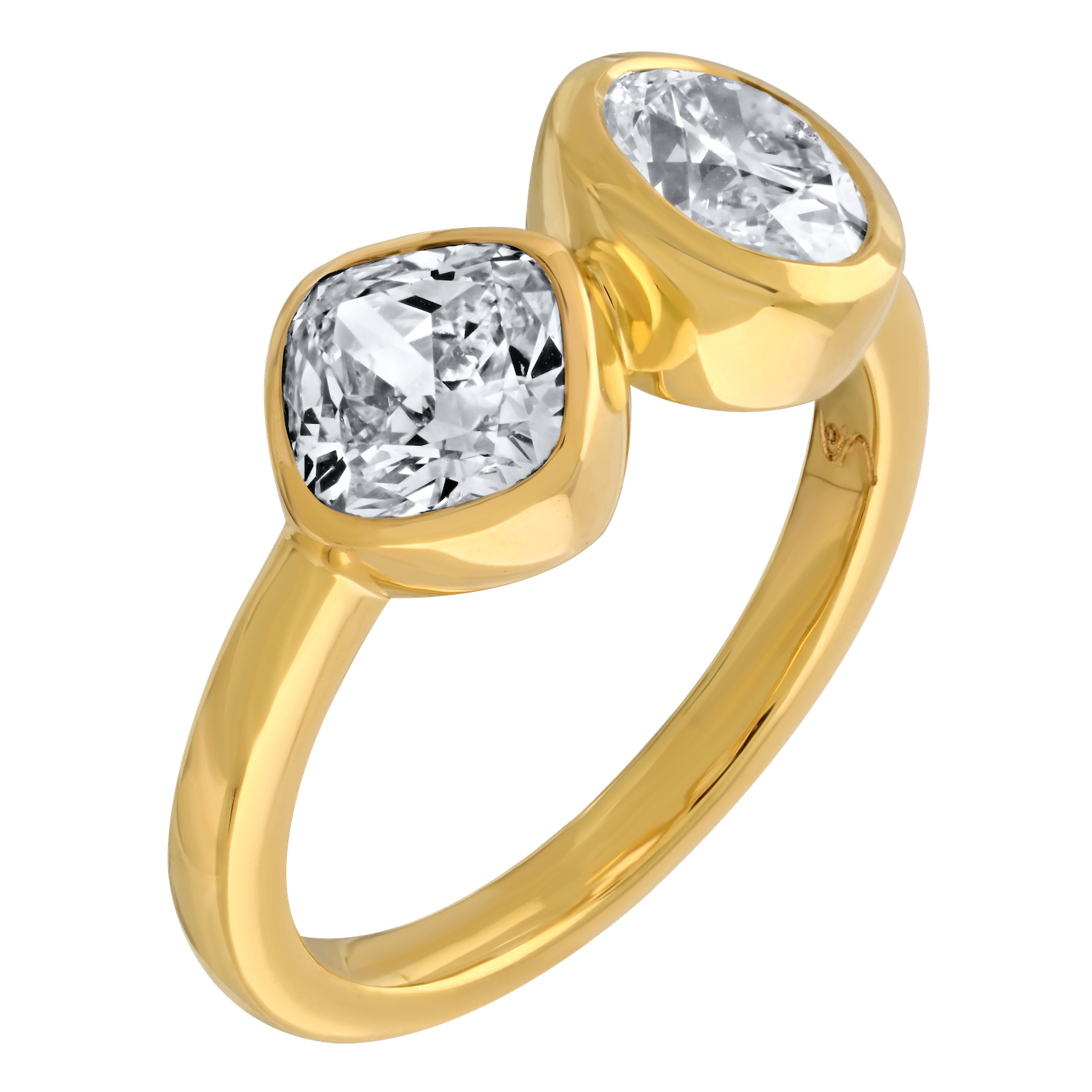 VERDE™ 14K Yellow Gold Bezel Set Oval & Cushion Shape Ring 2.00 Ctw LAB GROWN DIAMONDS