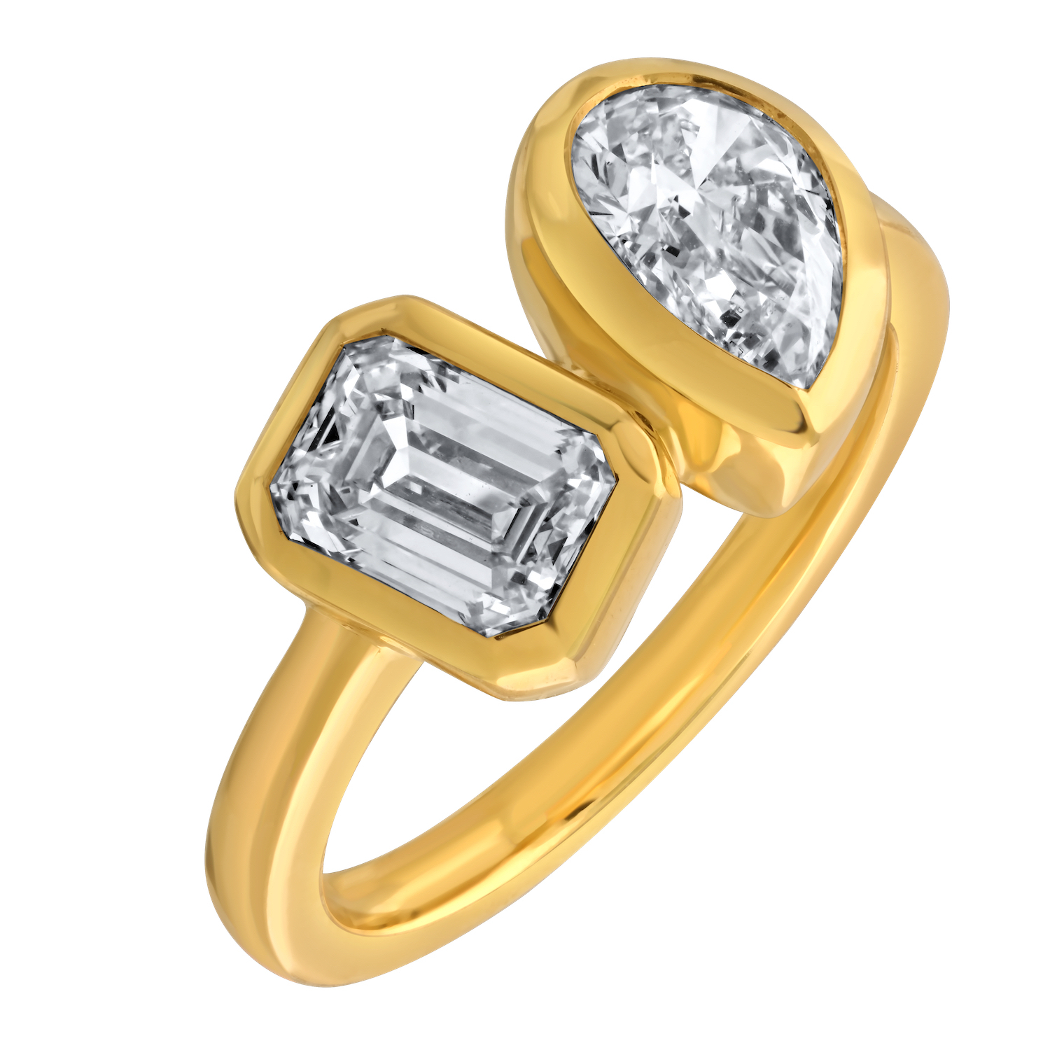 VERDE™ 14K Yellow Gold Bezel Set Pear & Emerald Shape Ring 2.00 Ctw LAB GROWN DIAMONDS