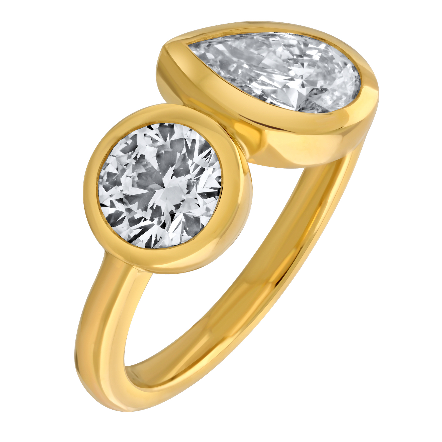 VERDE™ 14K Yellow Gold Bezel Set Pear & Round Shape Ring 2.00 Ctw LAB GROWN DIAMONDS