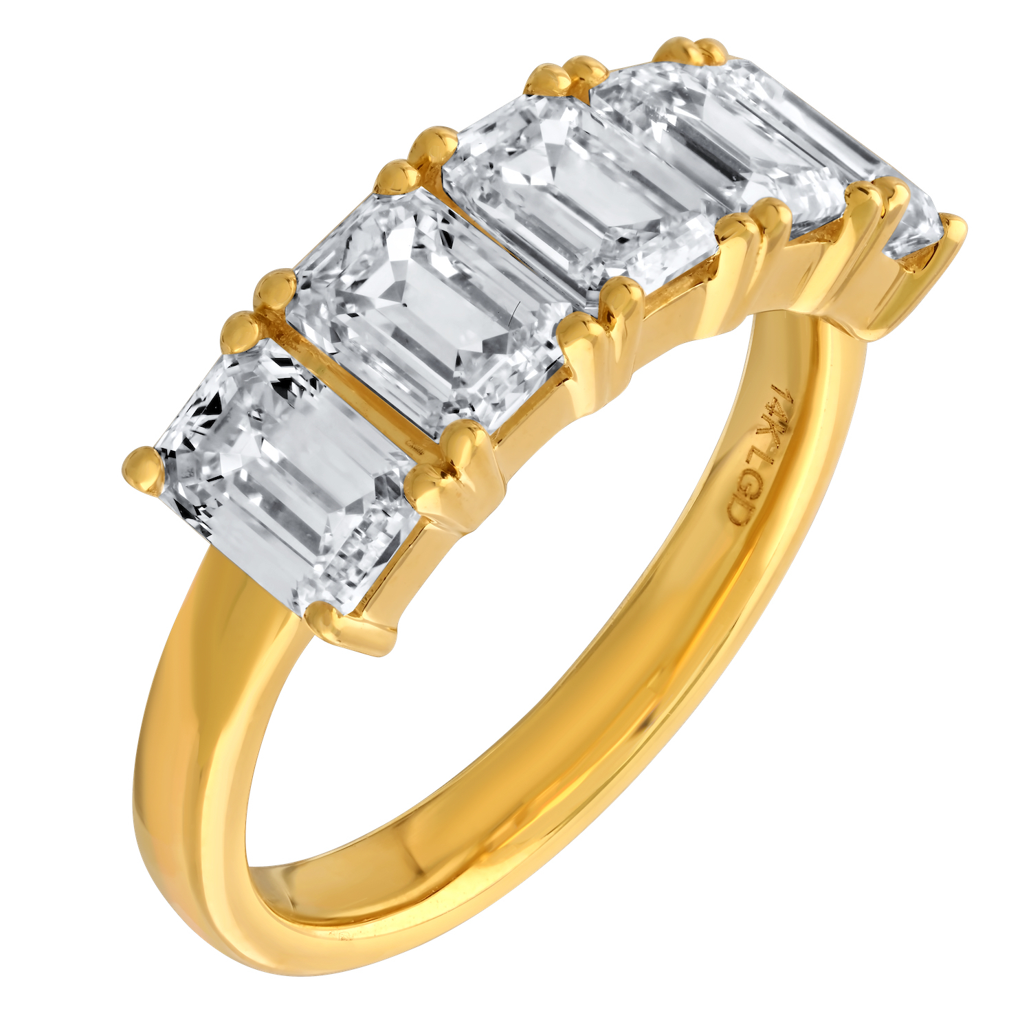 VERDE™ 14K Yellow Gold Vertical Emerald Cuts Prong Set Ring 2.00 Ctw LAB GROWN DIAMONDS