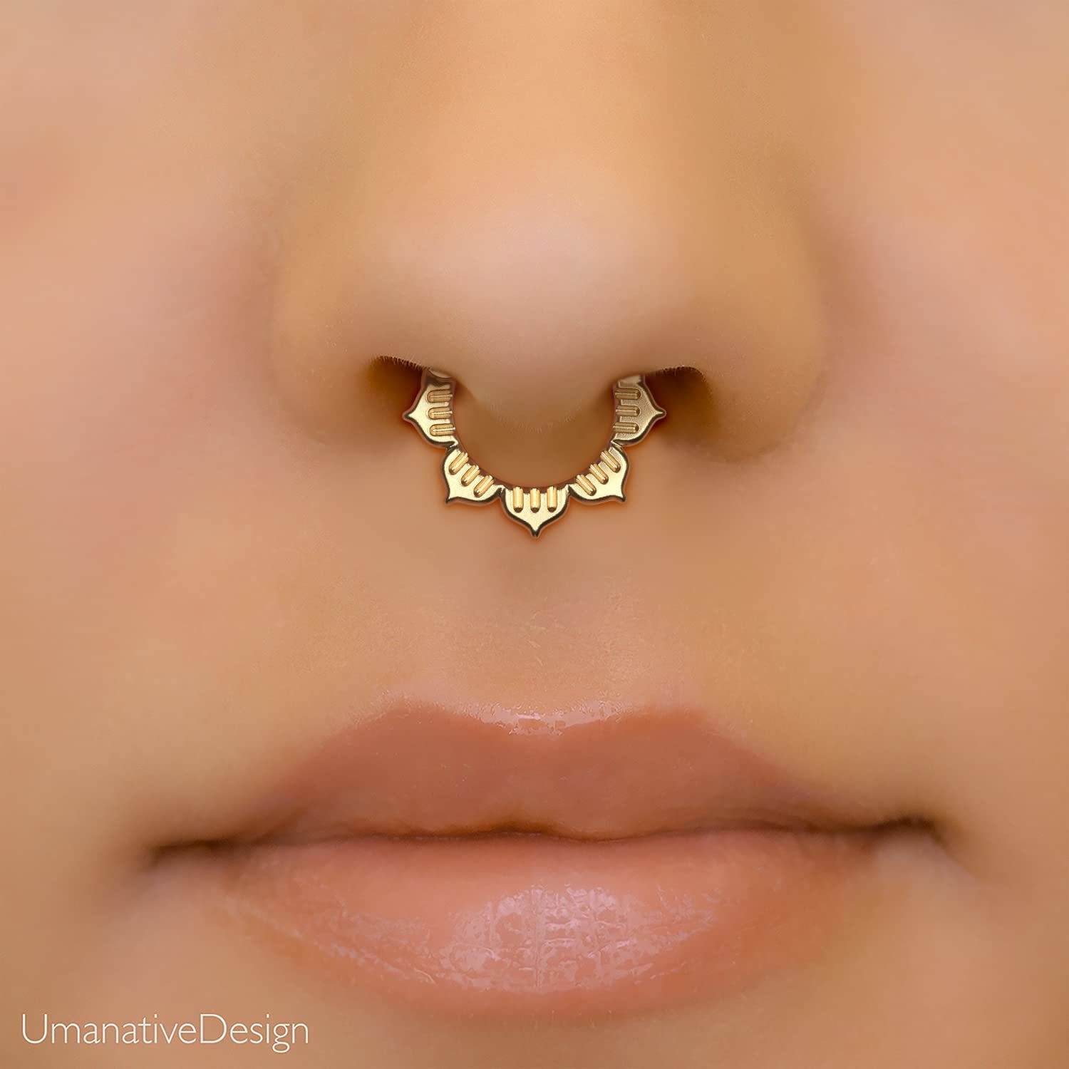 14K Yellow Gold Septum Ring with Clicker 16g Nose Hoop