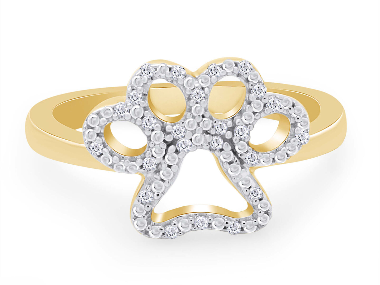 0.05 CT Round Natural Diamond Dog Paw Print Ring 10K Solid Yellow