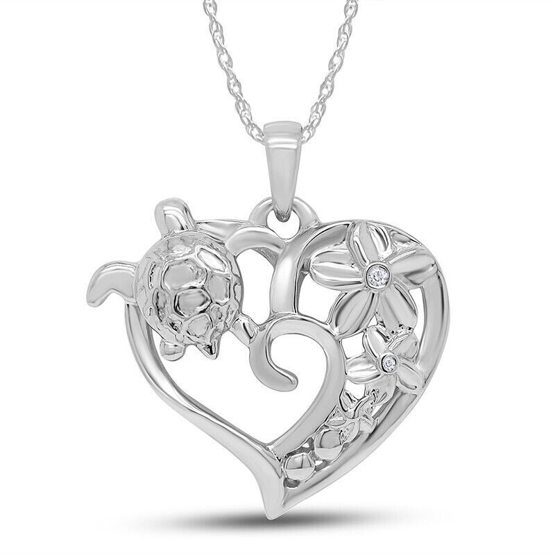 Hawaiian Plumeria Flower Sea Turtle Cubic Zirconia Heart