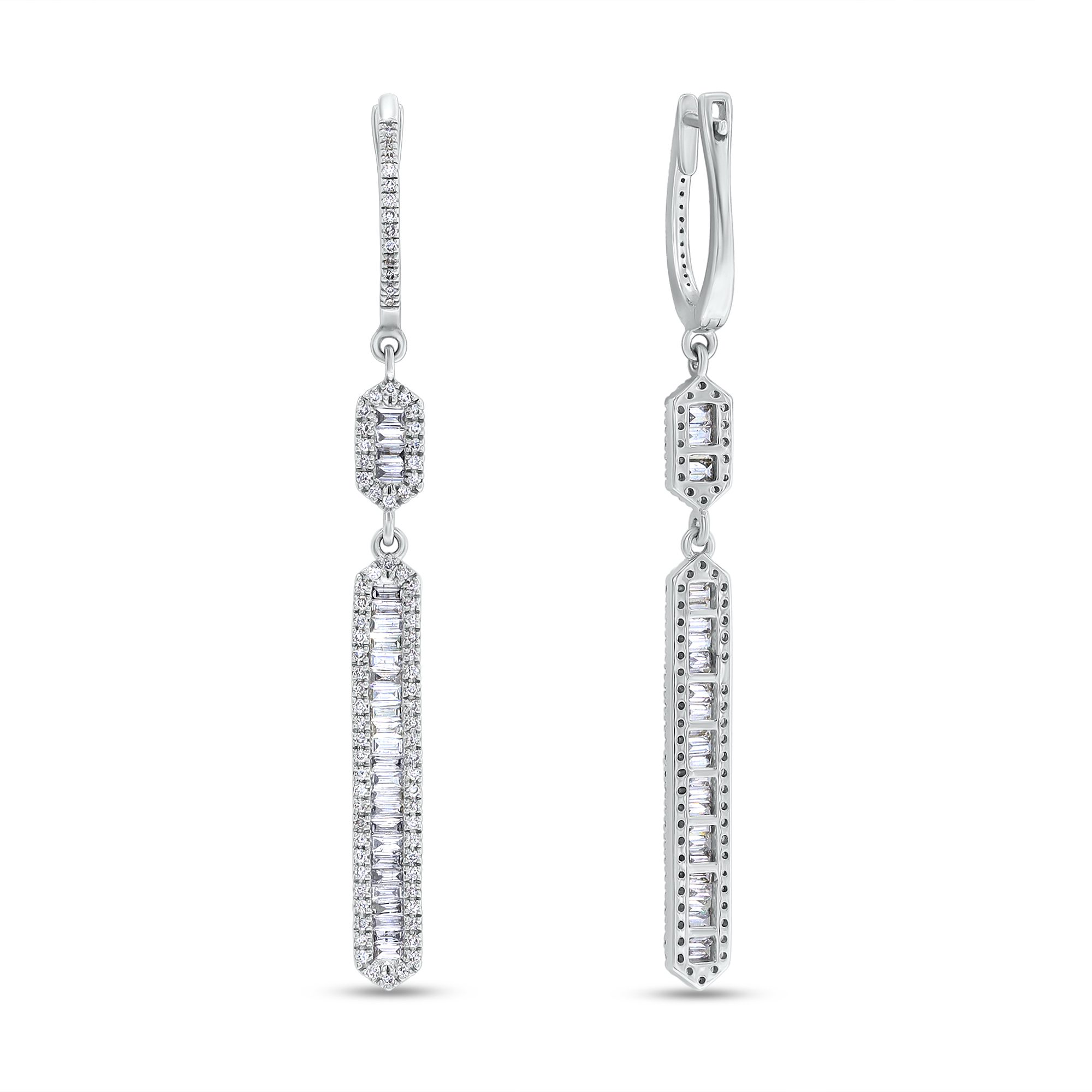 1.93 Ct Drop Dangle Earrings 14k White Gold Baguette & Round Lab 