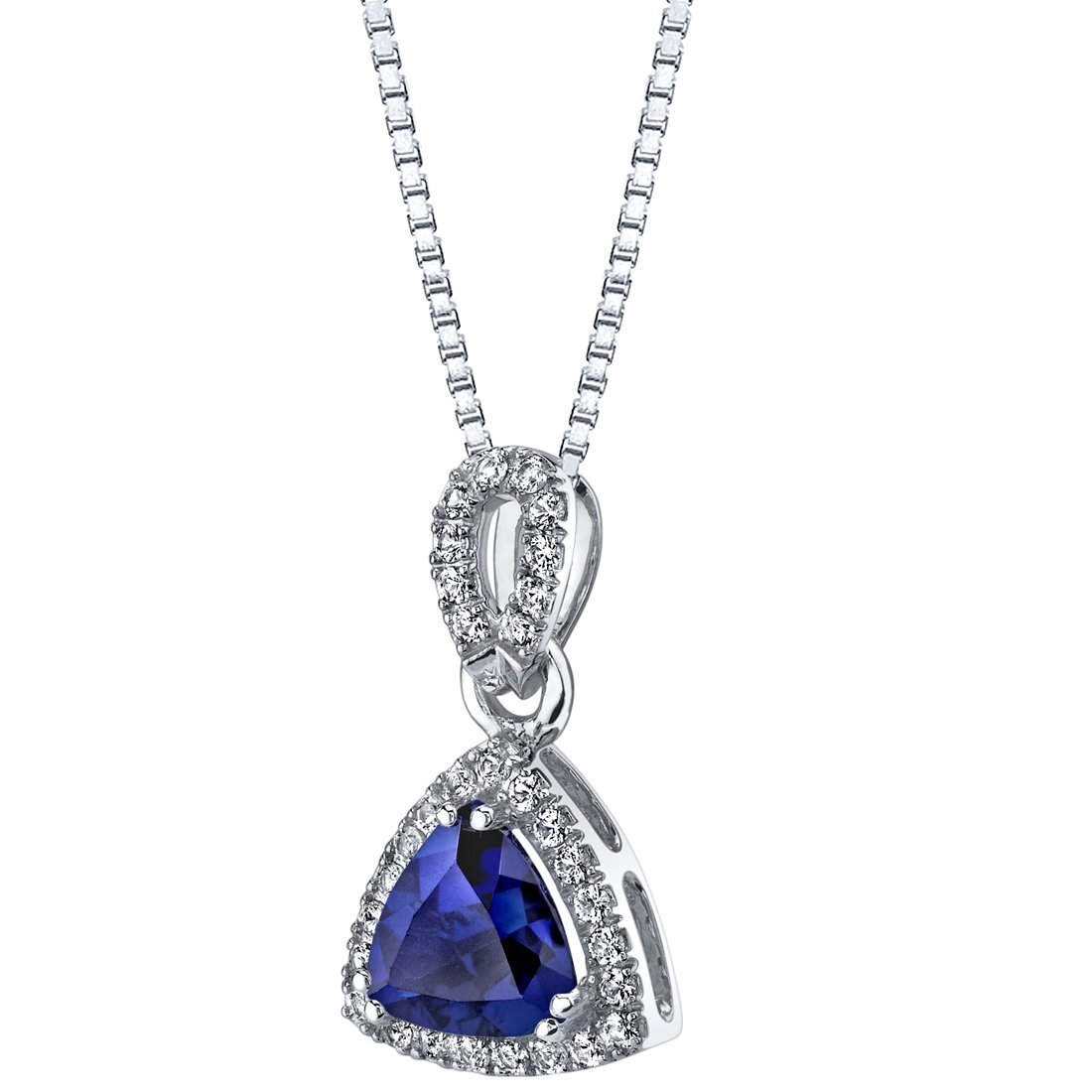 Peora Created Blue Sapphire Heart Pendant - 2.50 Carat With Diamonds In 14K White Gold - View #11
