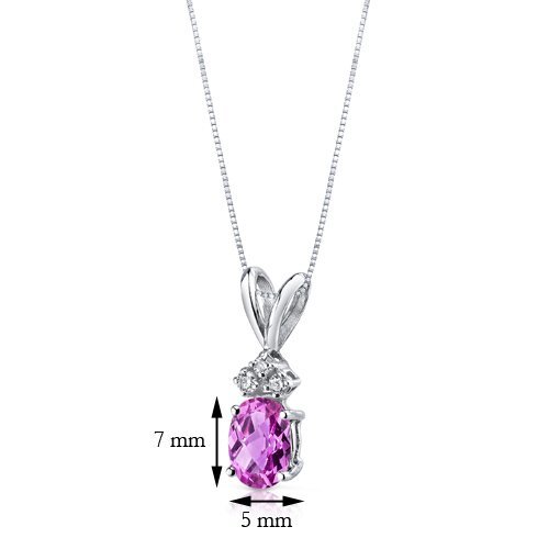 Peora 14K Yellow Gold Pendant With Created Pink Sapphire & Diamond | Oval 10x8mm, 3.75 Carats Total | Includes 18" Sterling Silver Chain - View #4
