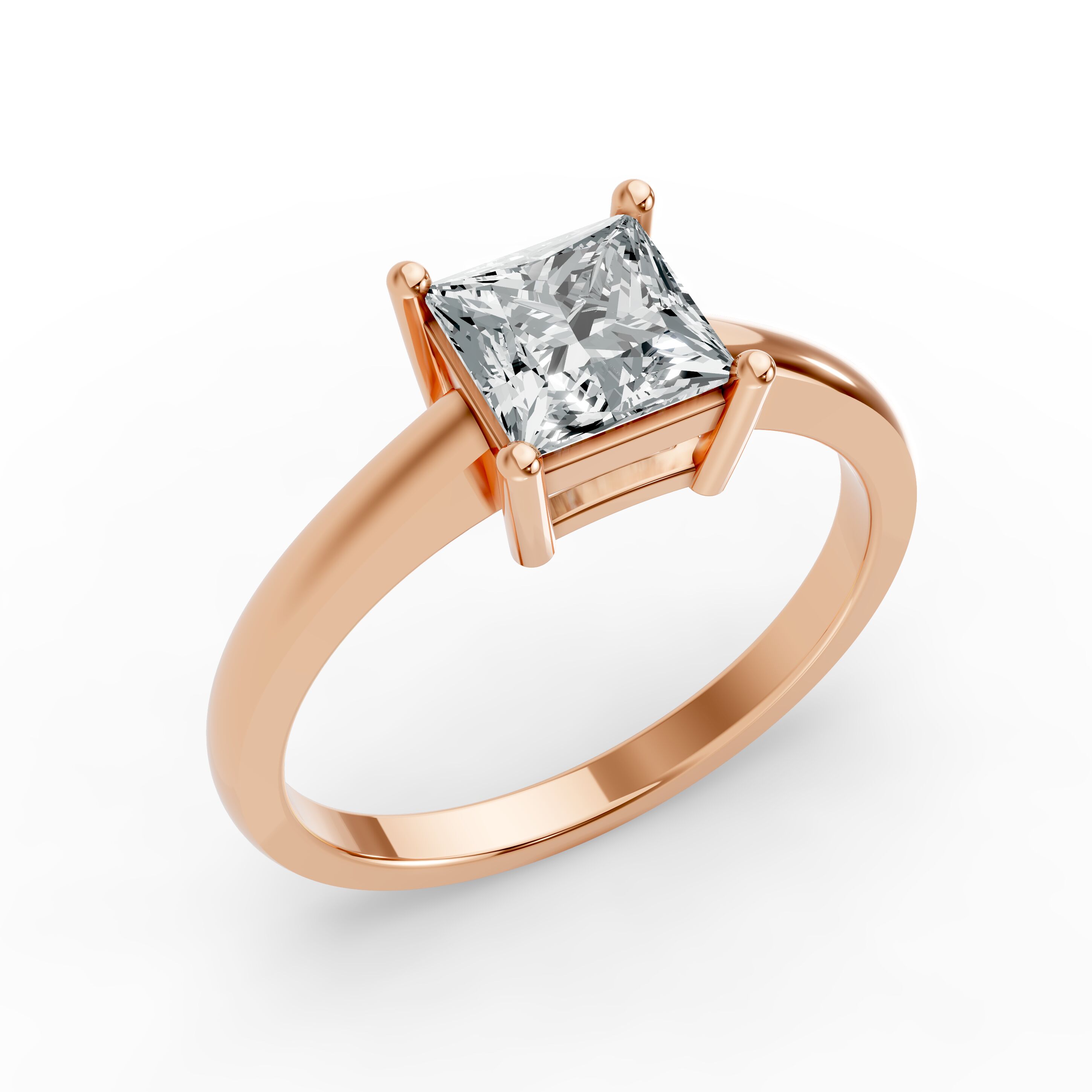 0.75CT Princess Shape Lab Grown F Diamond in 925 Rose Gold Plated Ring for Women