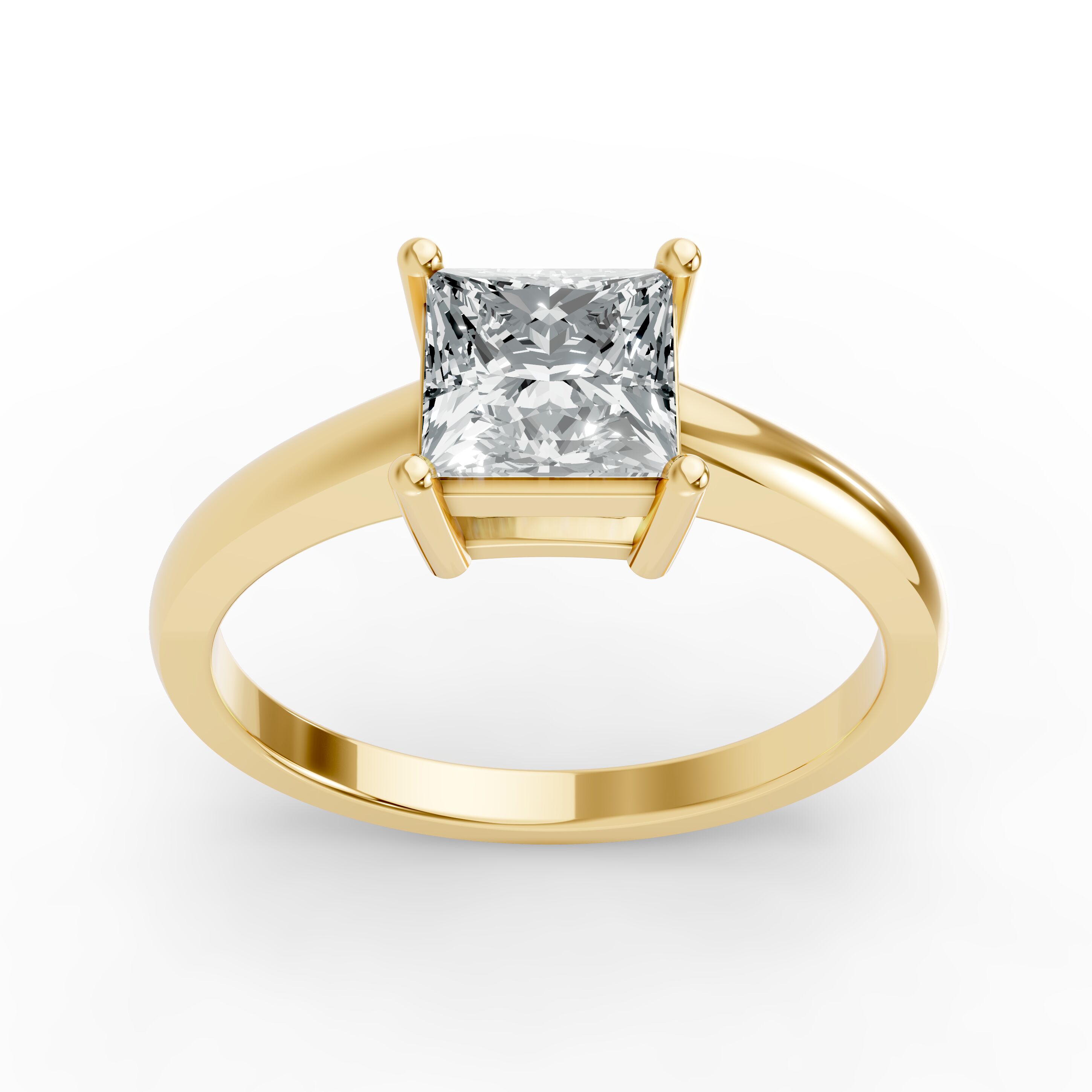 4CT Princess Shape Lab Grown F Diamond in 925 Yellow Gold Plated Ring for Women