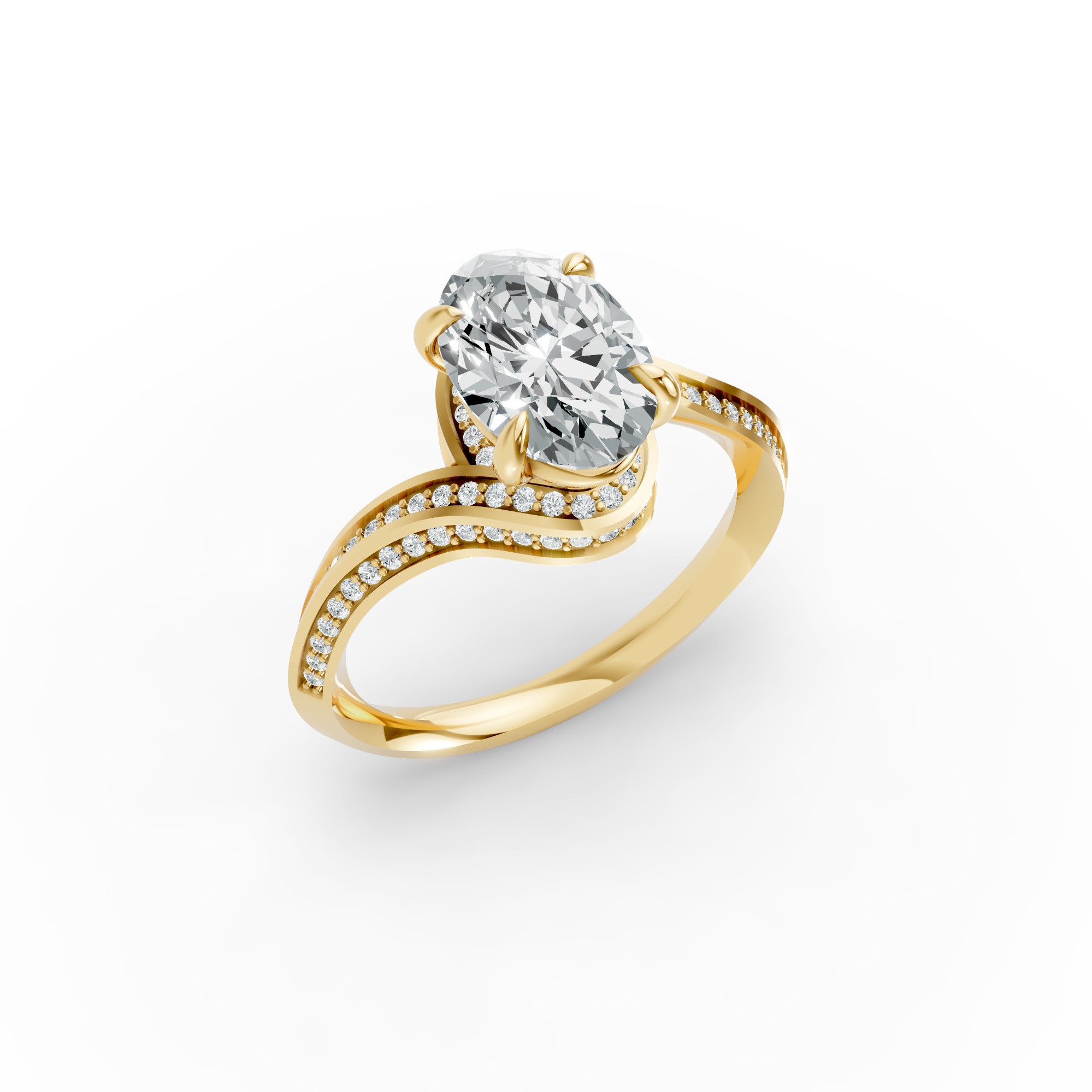 Oval Shape Diamond Fancy Engagement Ring in Gold