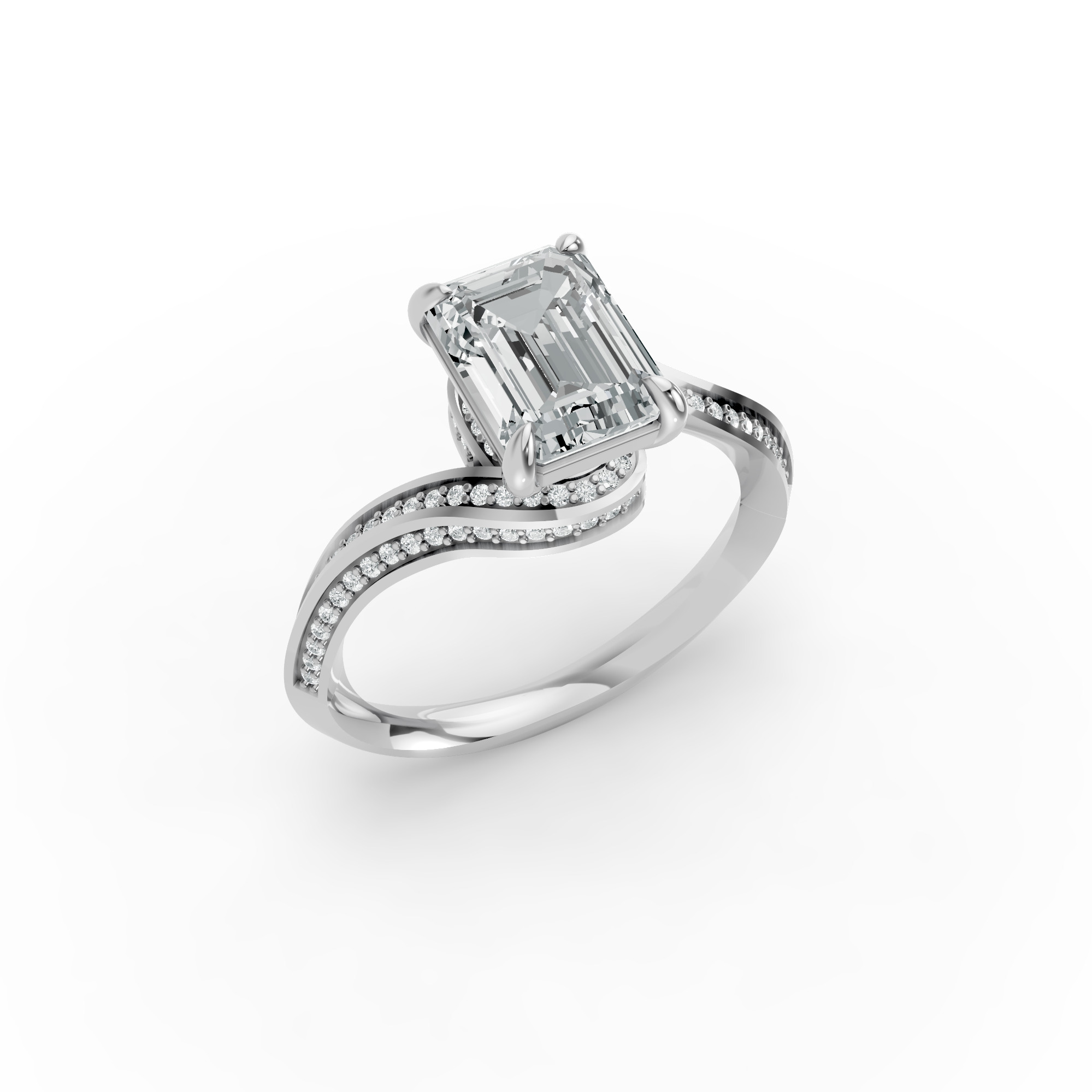 Emerald Shape Diamond Fancy Engagement Ring in Gold