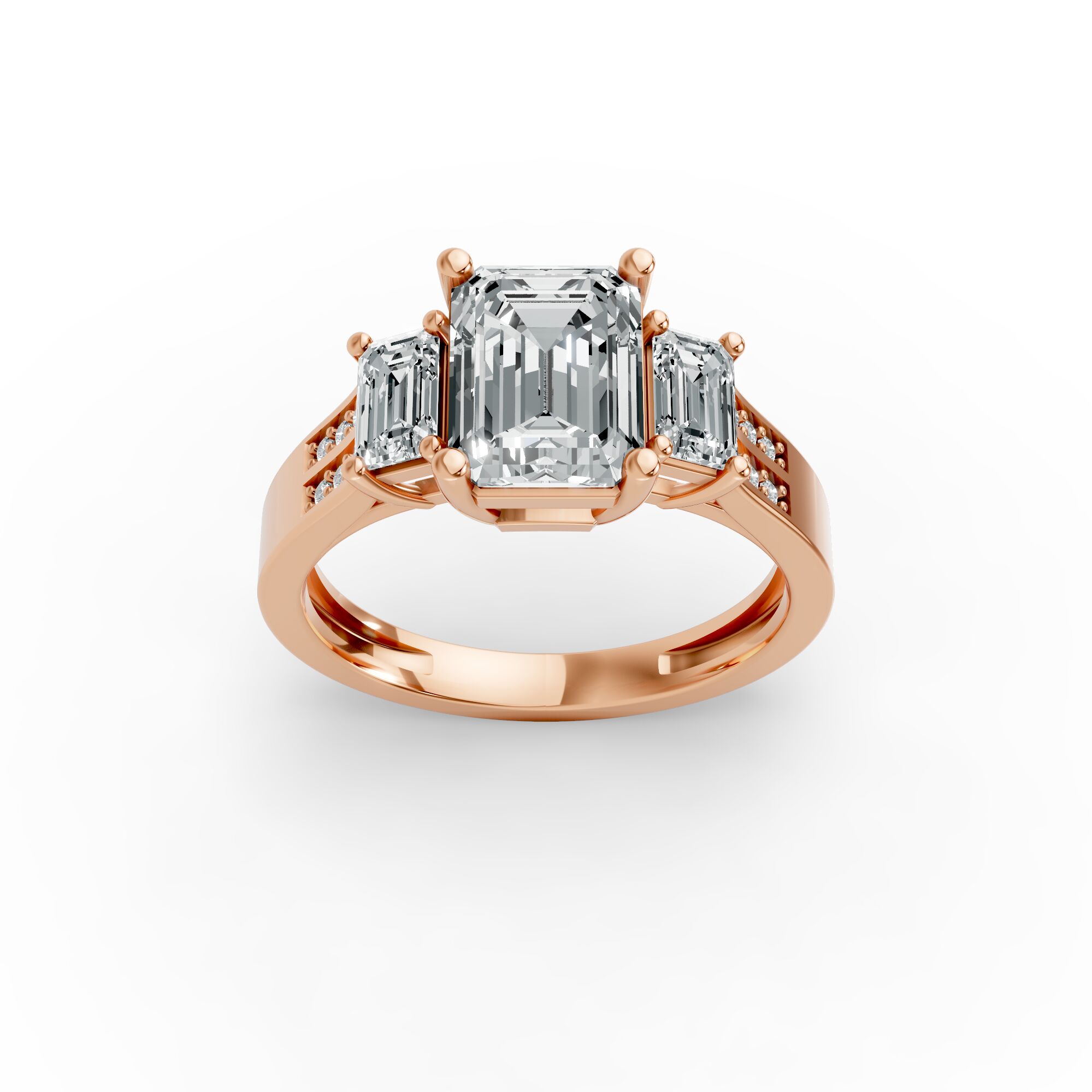 Emerald Shape Diamond Fancy Engagement Ring in Gold