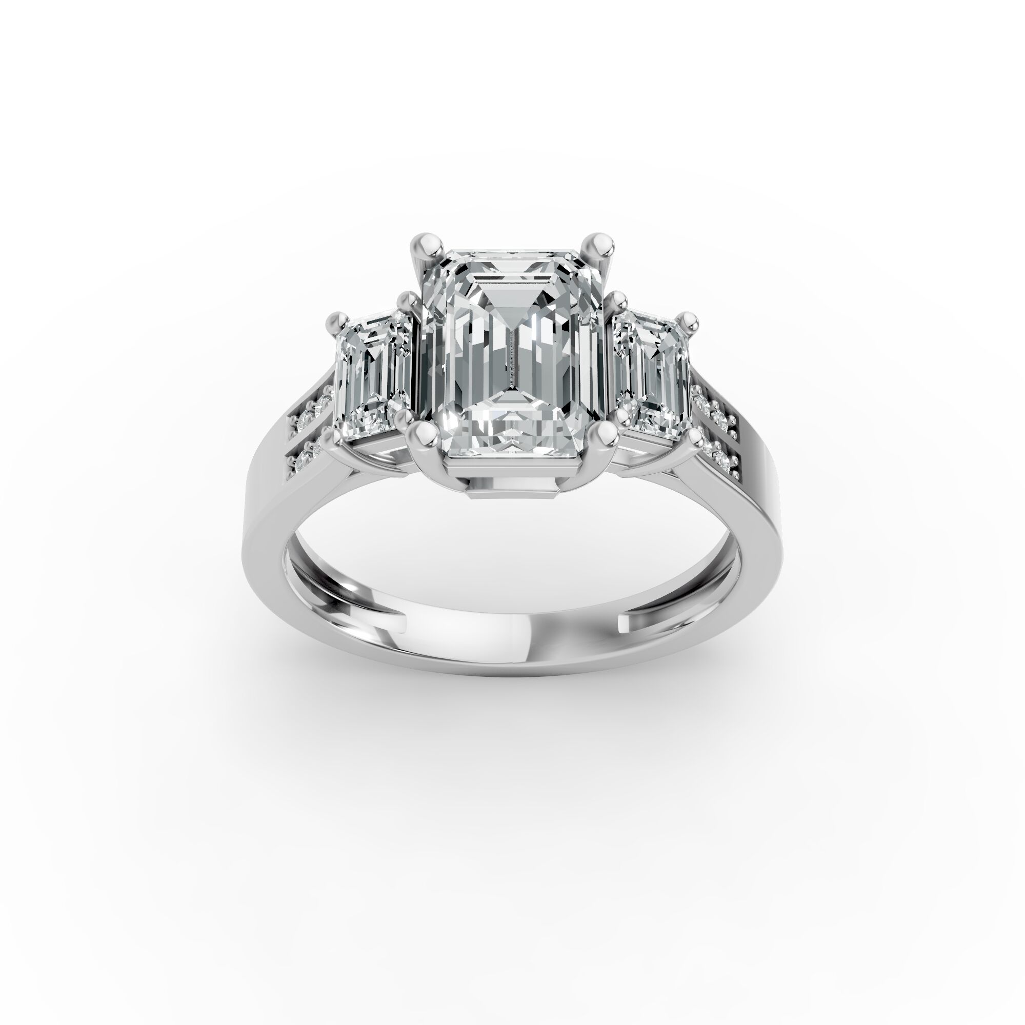 Emerald Shape Diamond Fancy Engagement Ring in Gold