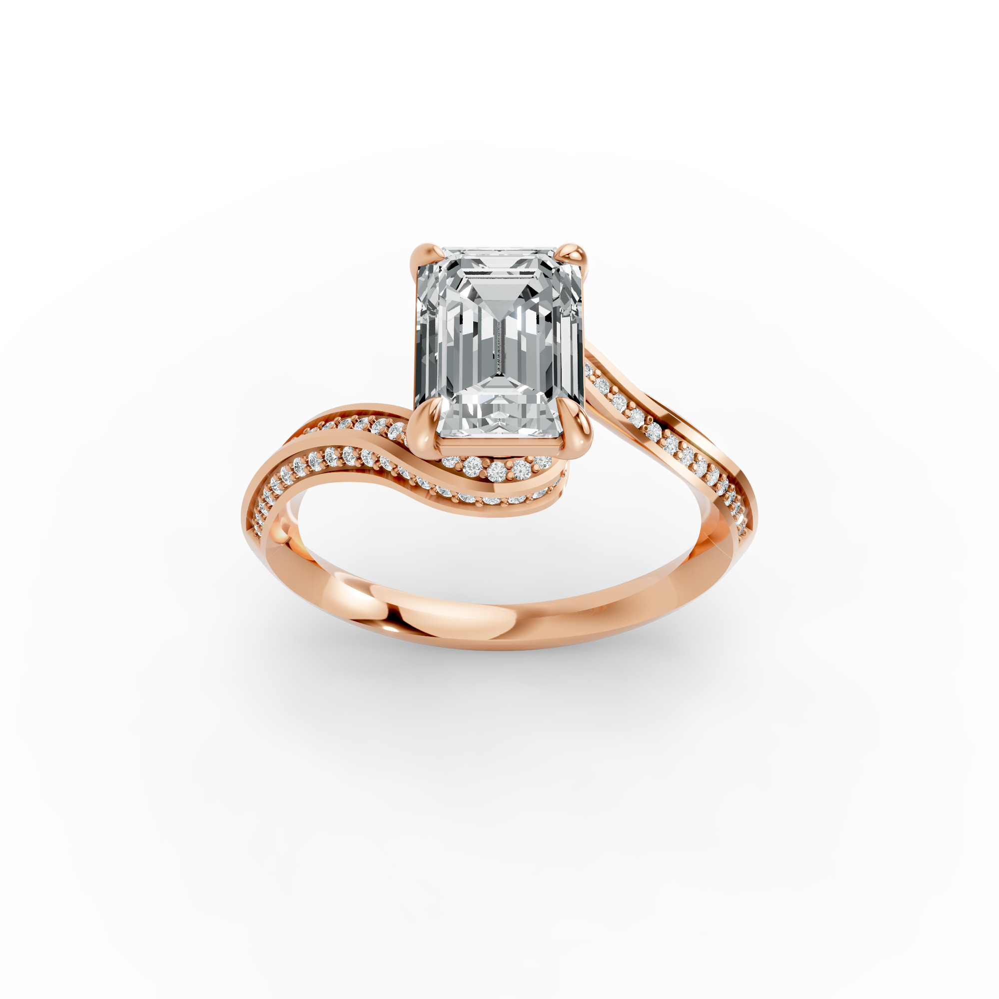 Emerald Shape Diamond Fancy Engagement Ring in Gold