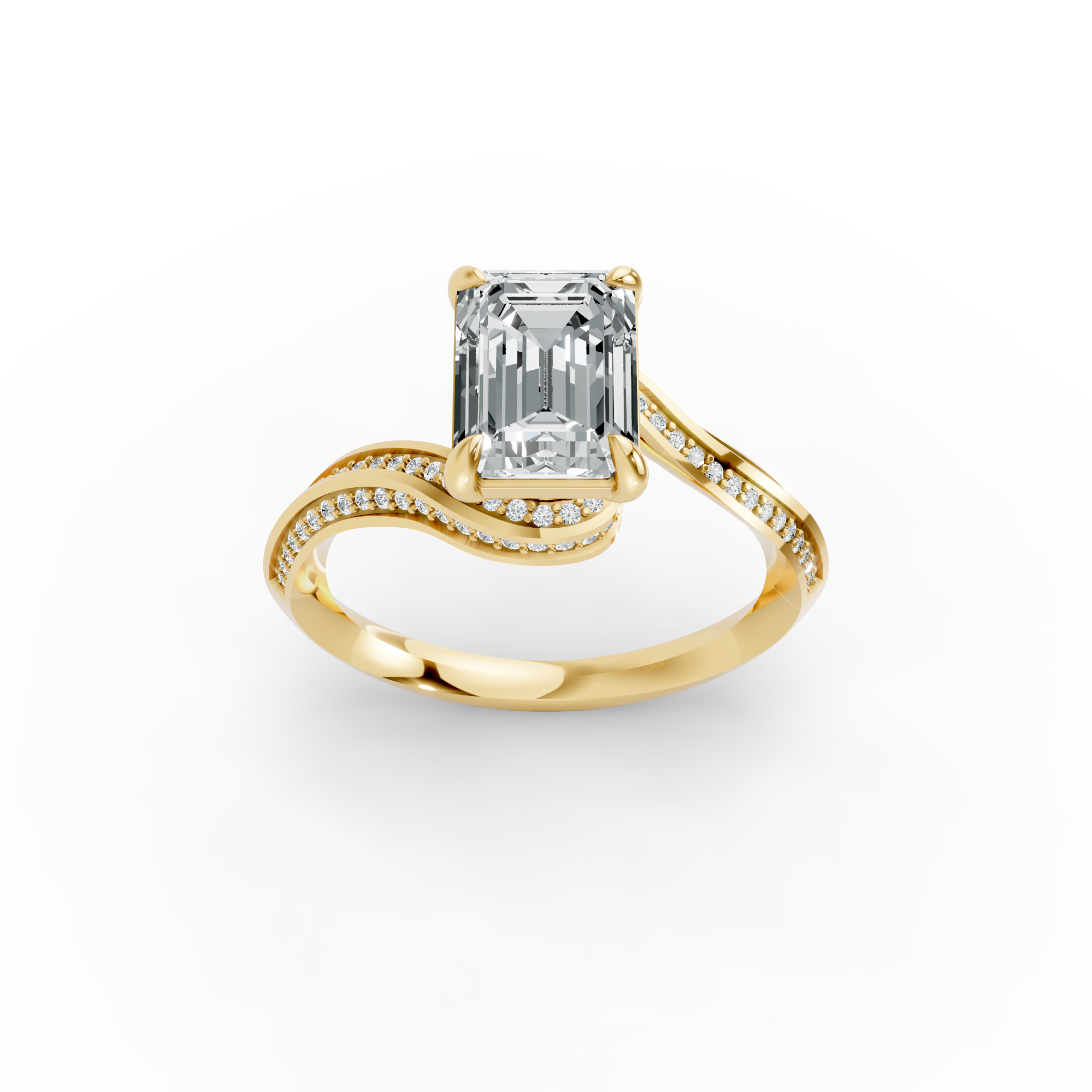 Emerald Shape Diamond Fancy Engagement Ring in Gold